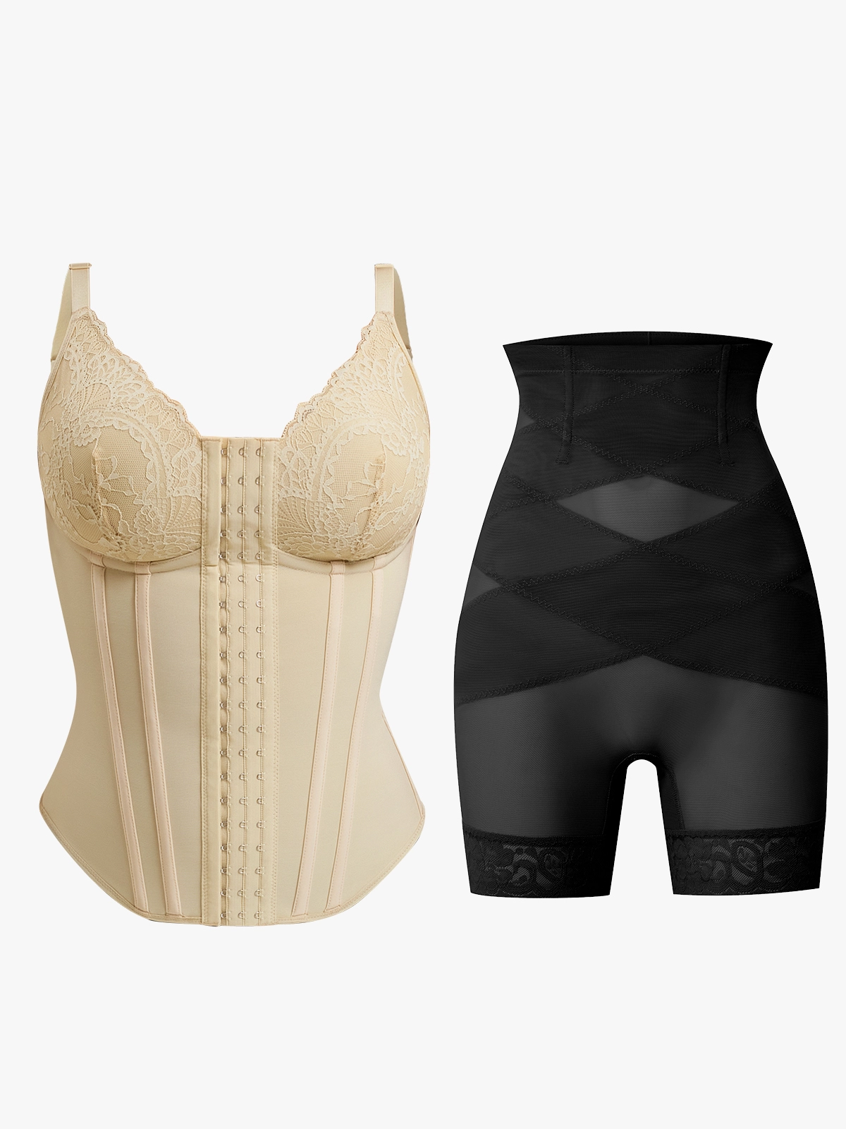 Mesh Lace Trimmed Shorts+Mesh Shorts