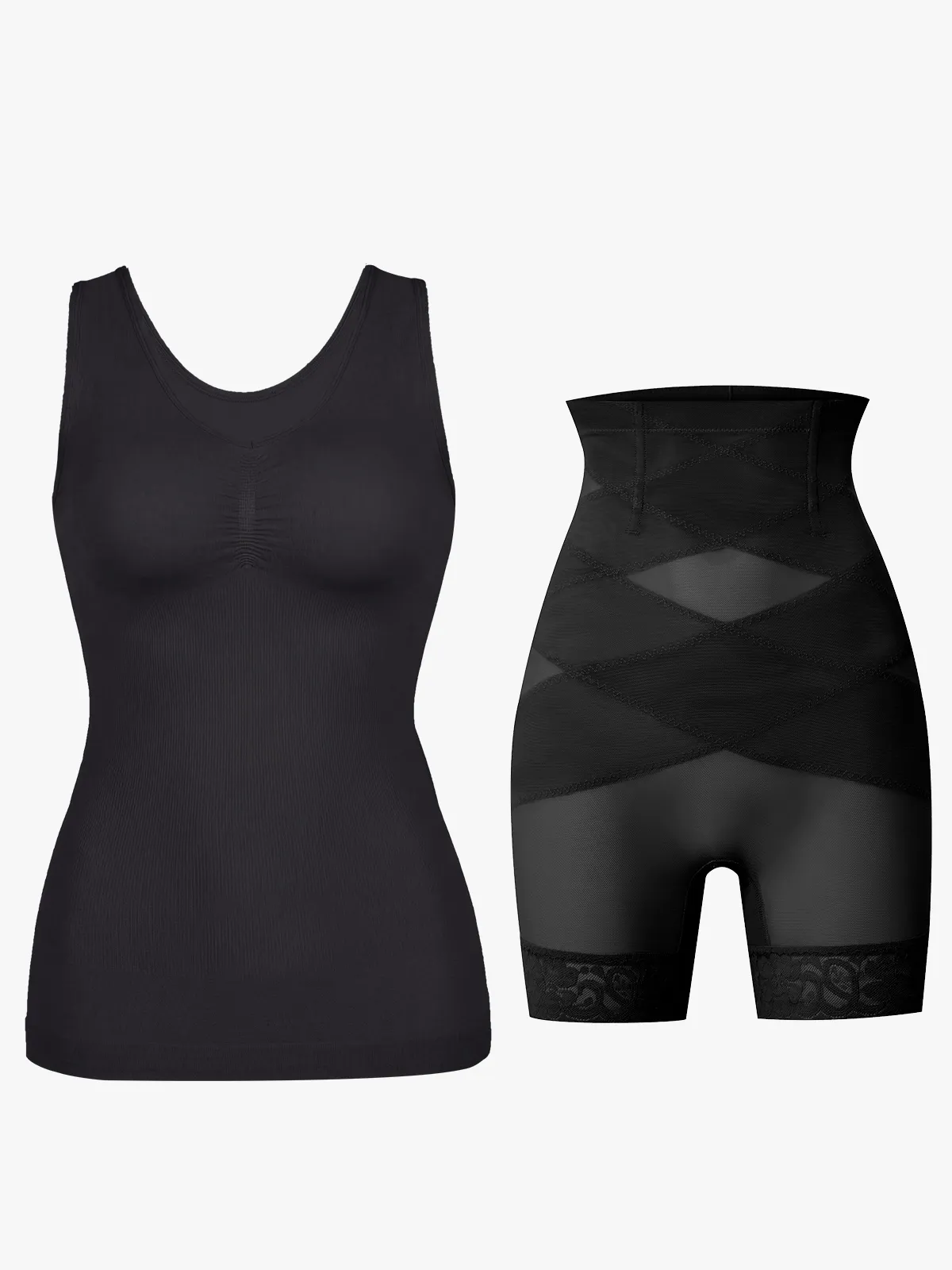 Seamless Tank Top+Mesh Shorts