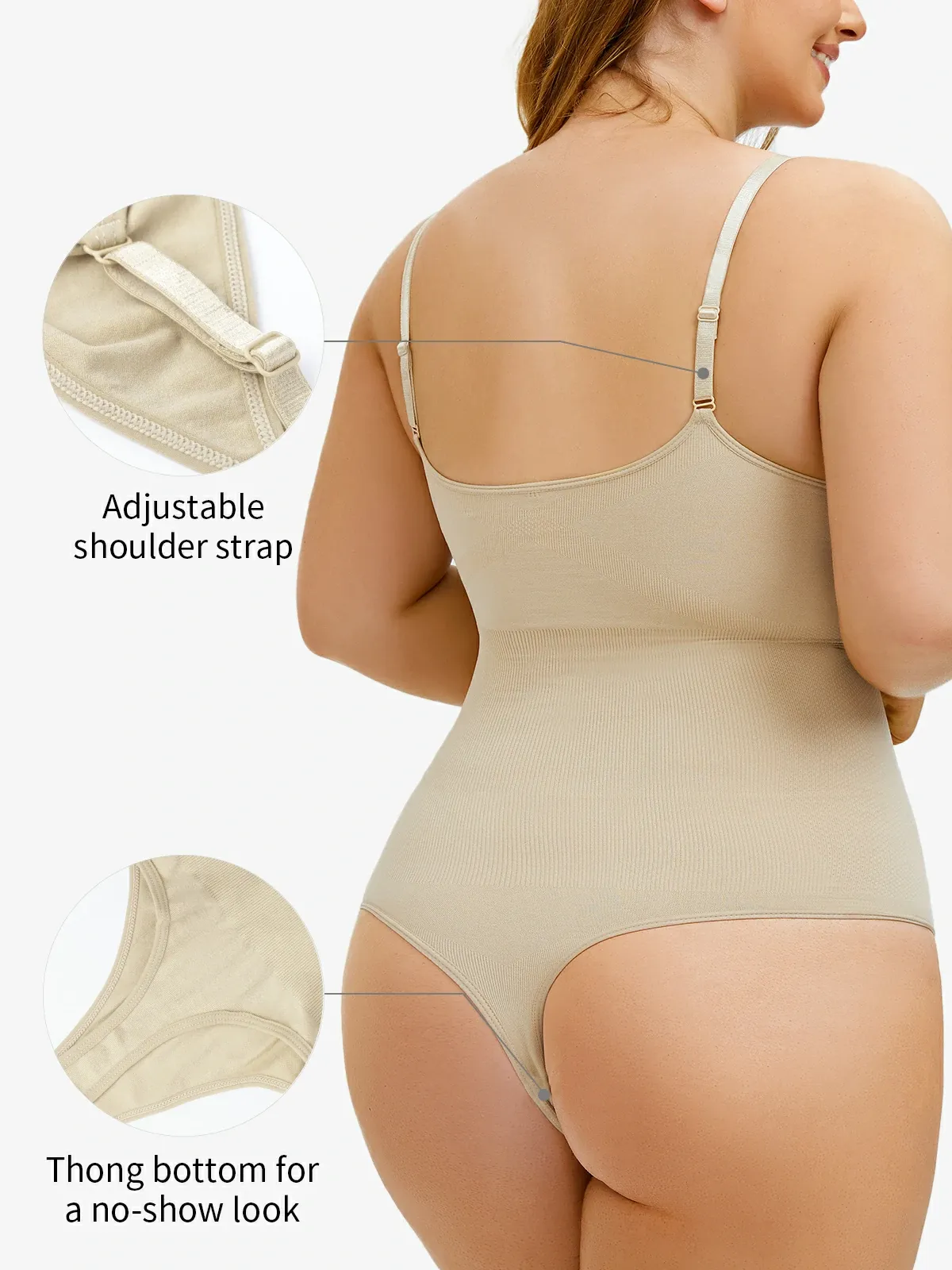 Seamless Smoothing Backless Cami Thong Bodysuit 