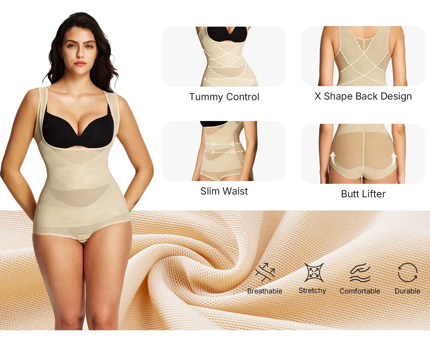 Tummy Control Mesh Slimming Girdles Shapewear Bodysuit