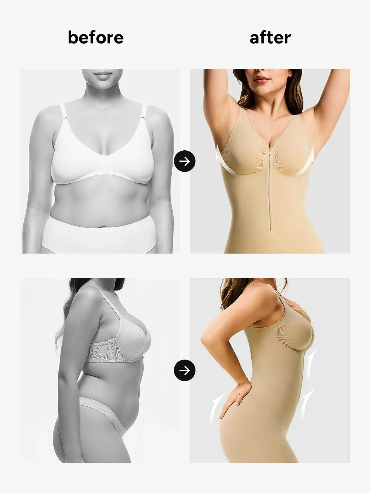 Seamless Front Zip Tummy ControL Mid-Thigh Bodysuit