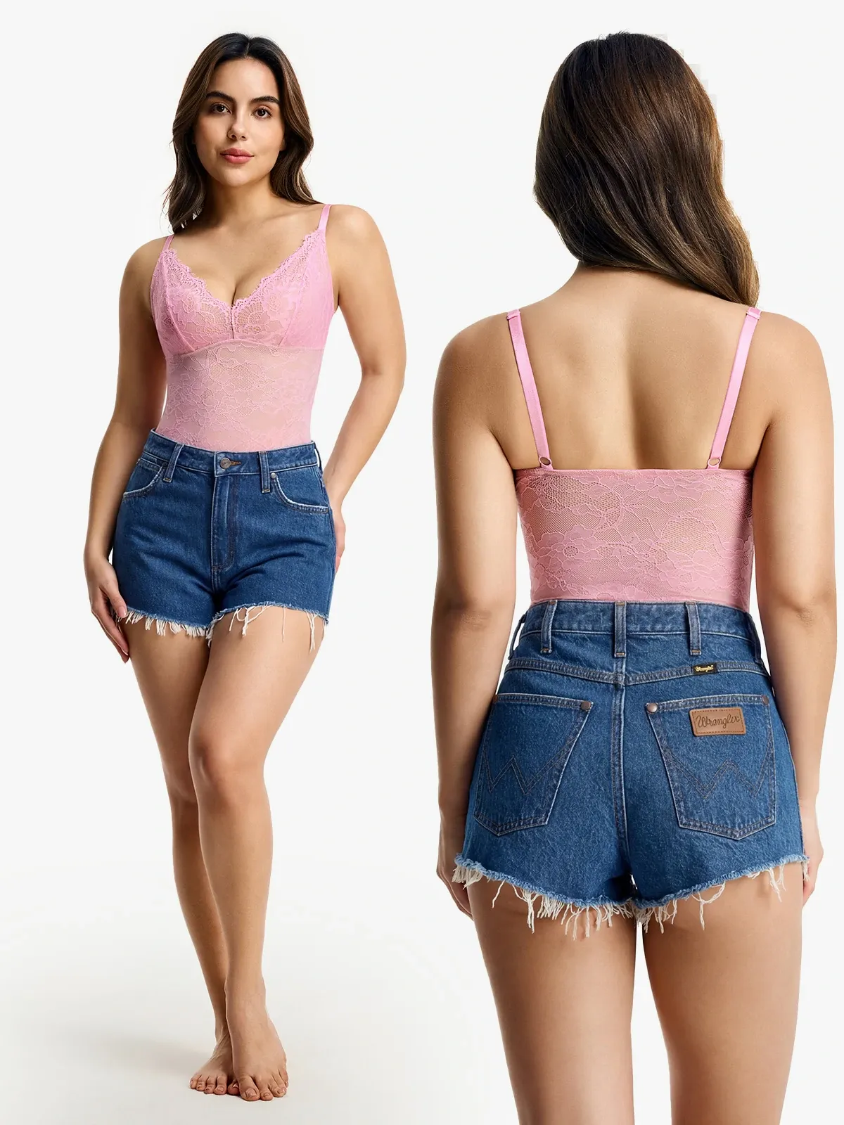 Lace Plunge Tummy Control Cami Thong Bodysuit