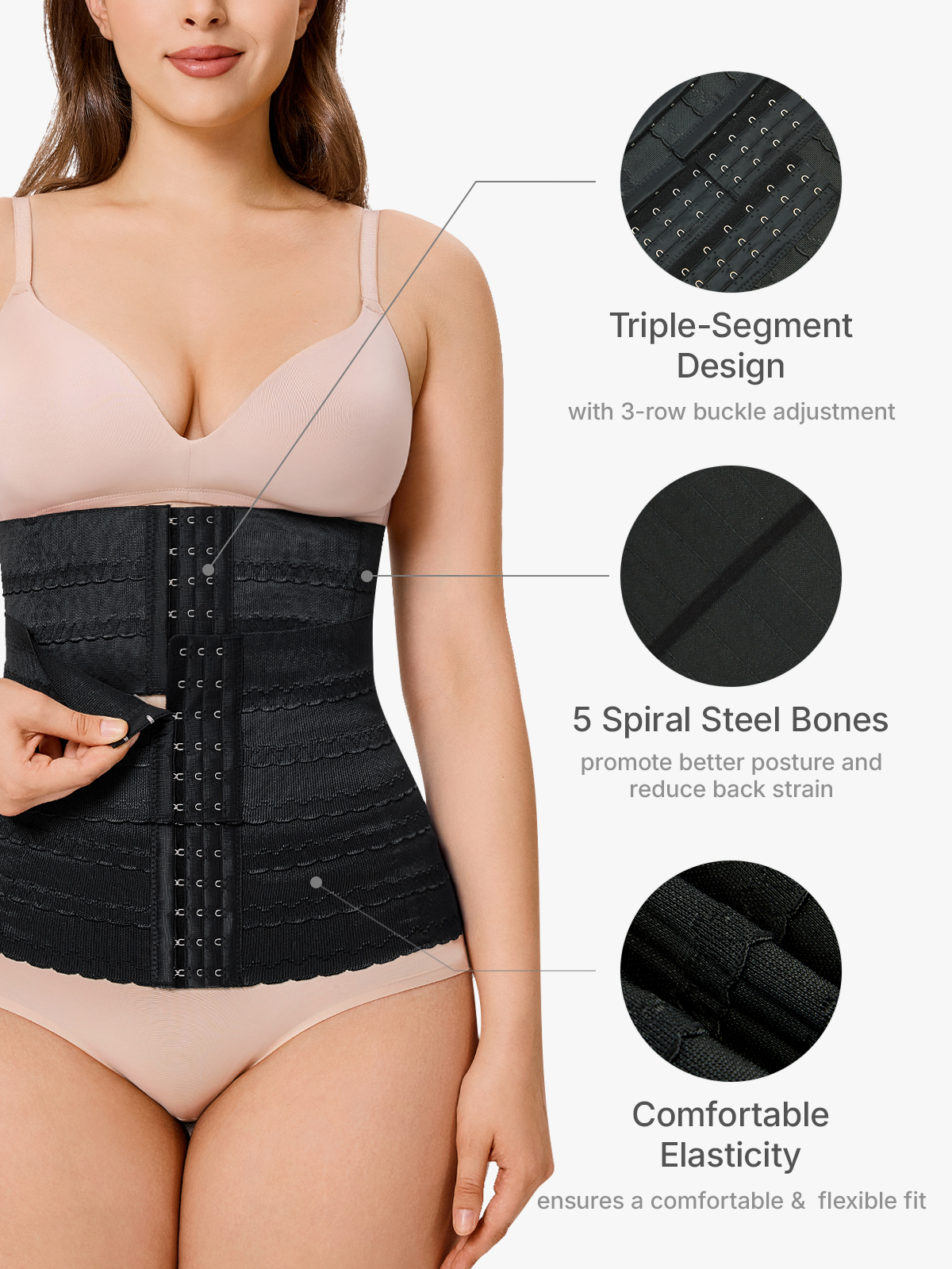 Anti-Roll Steel Boned Waist Trainer for Hourglass Figure All Day Wear