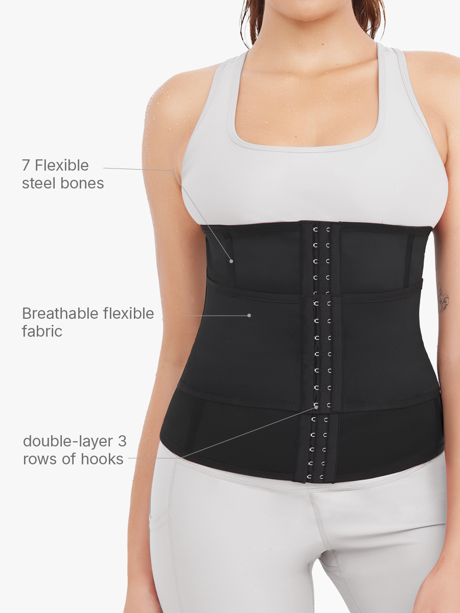 Double-Layer High Waist Cincher With Secure Hook Closure 7 Flexible Steel Bones-Brabic