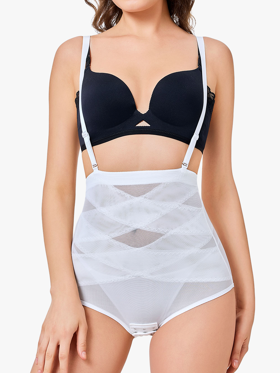Removable Straps Double Tummy Control Mesh High-Waist Control Panties-Brabic
