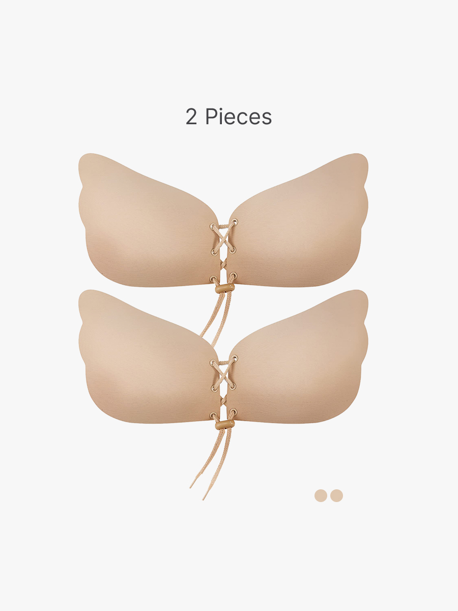 2 Pieces Invisible Backless Strapless Push Up Bra Silicone Stick On Bra With Drawstring-Brabic
