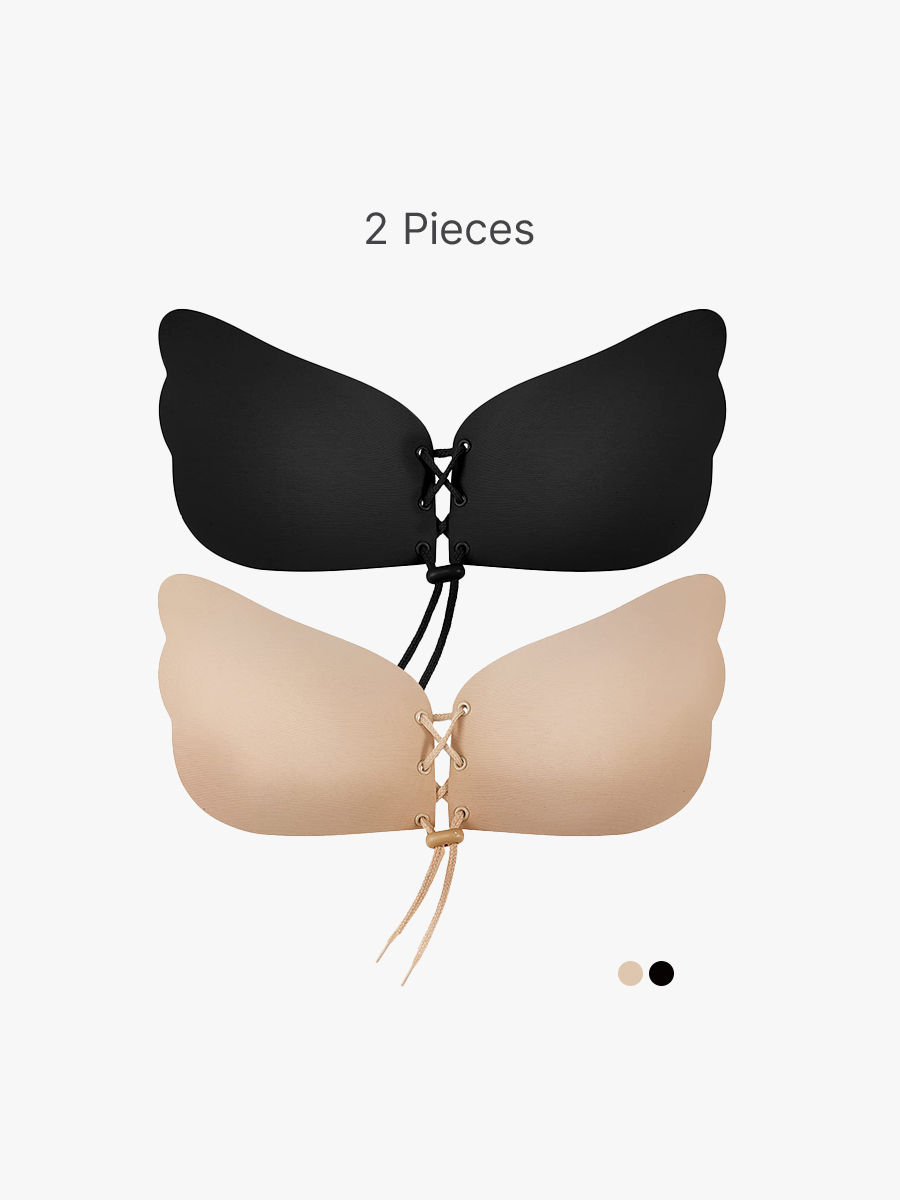 2 Pieces Invisible Backless Strapless Push Up Bra Silicone Stick On Bra With Drawstring-Brabic
