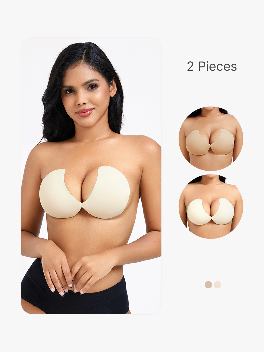 2 Pieces Invisible Push-up Strapless Adhesive Bra Reusable for Backless Dress-Brabic