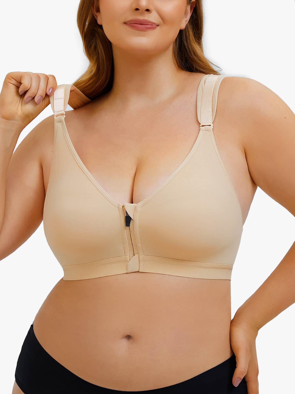 Front Zipper Racerback Wireless Adjustable Straps Mastectomy Bras All-Day Wear-Brabic