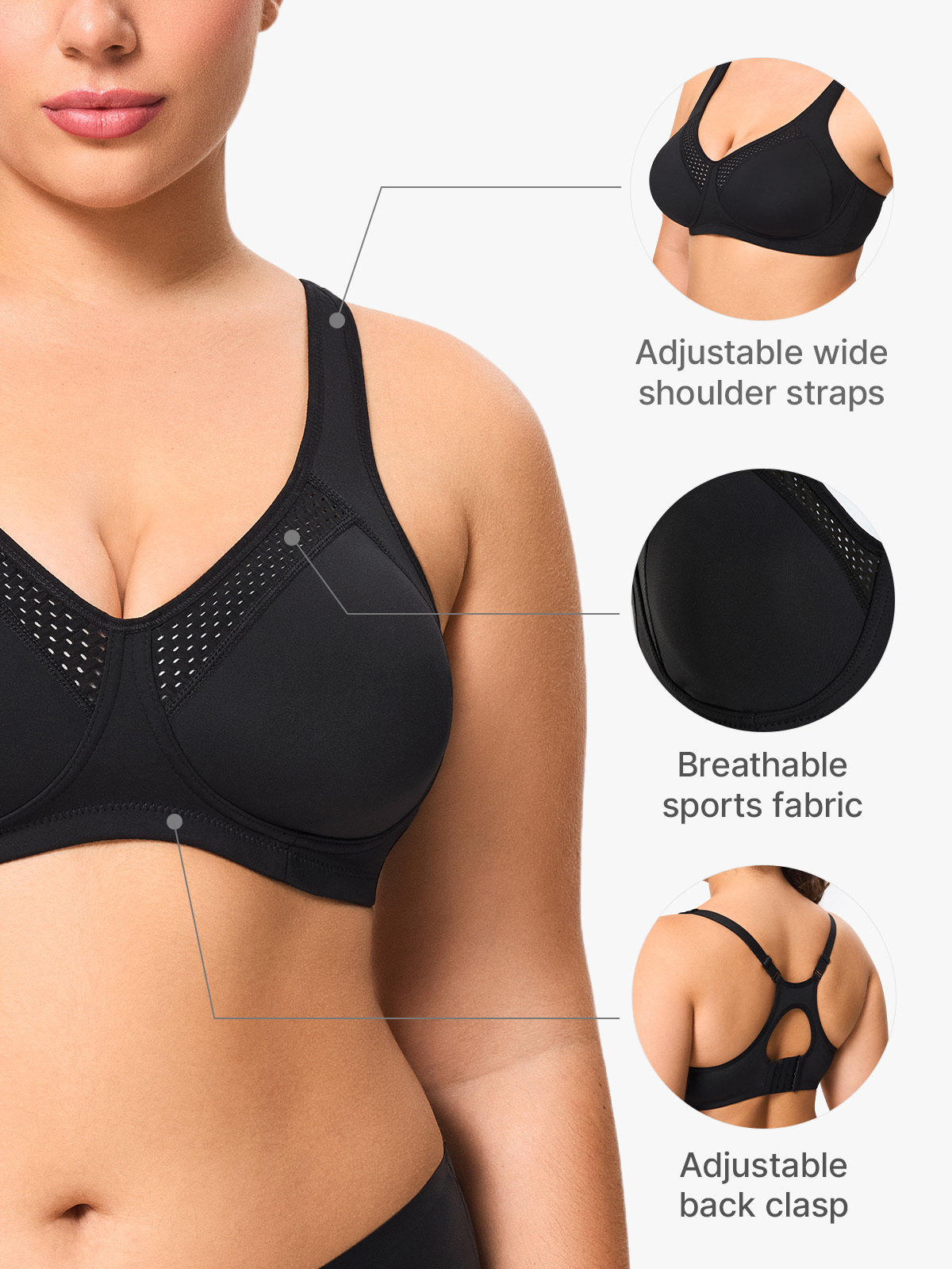 Wireless Racerback Workout Running Fitness Sports Bra Adjustable