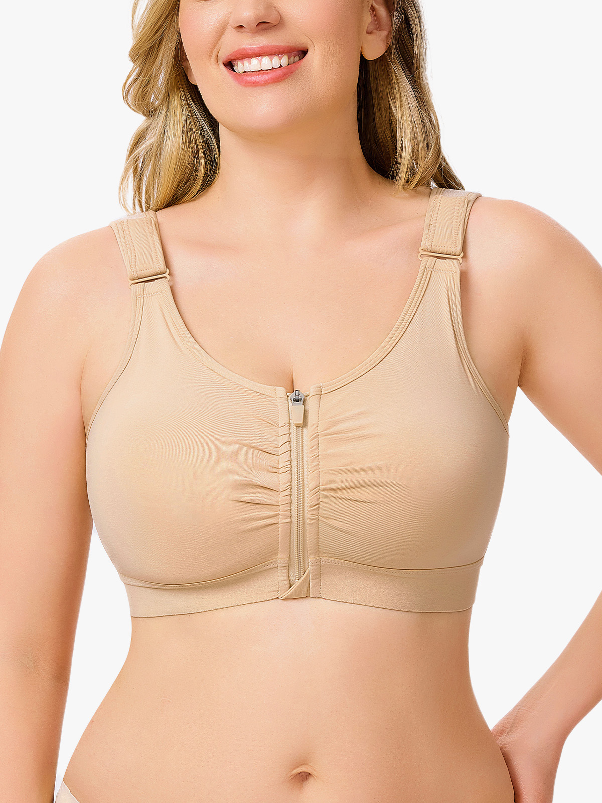 Zip Front Closure Wireless Compression Bra Comfy Everyday Posture Bra-Brabic