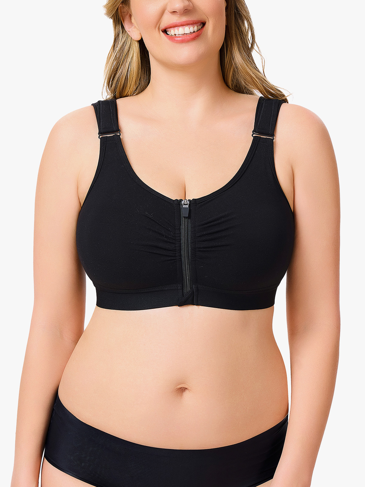 Zip Front Closure Wireless Compression Bra Comfy Everyday Posture Bra-Brabic