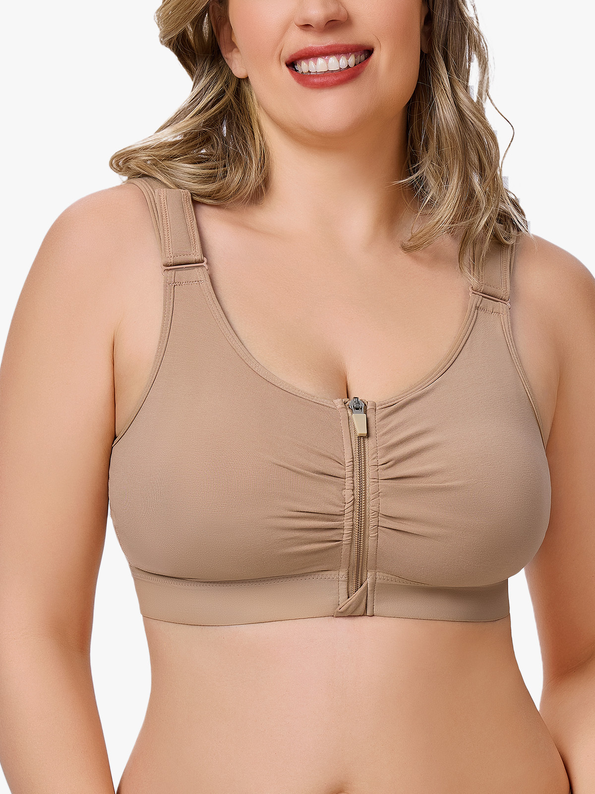Zip Front Closure Wireless Compression Bra Comfy Everyday Posture Bra-Brabic