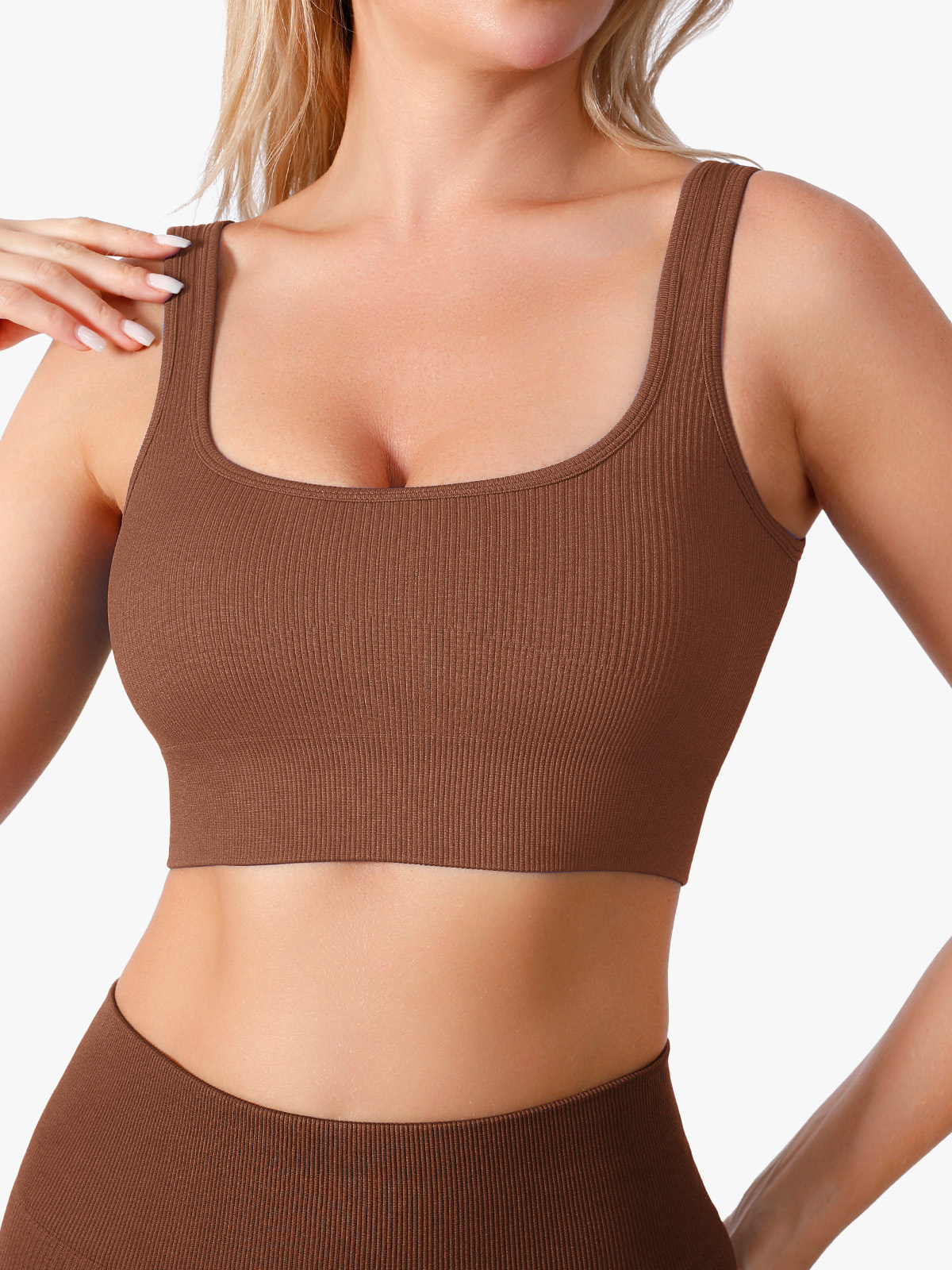 Ribbed Breathable Square Neck Sports Bra-Brabic