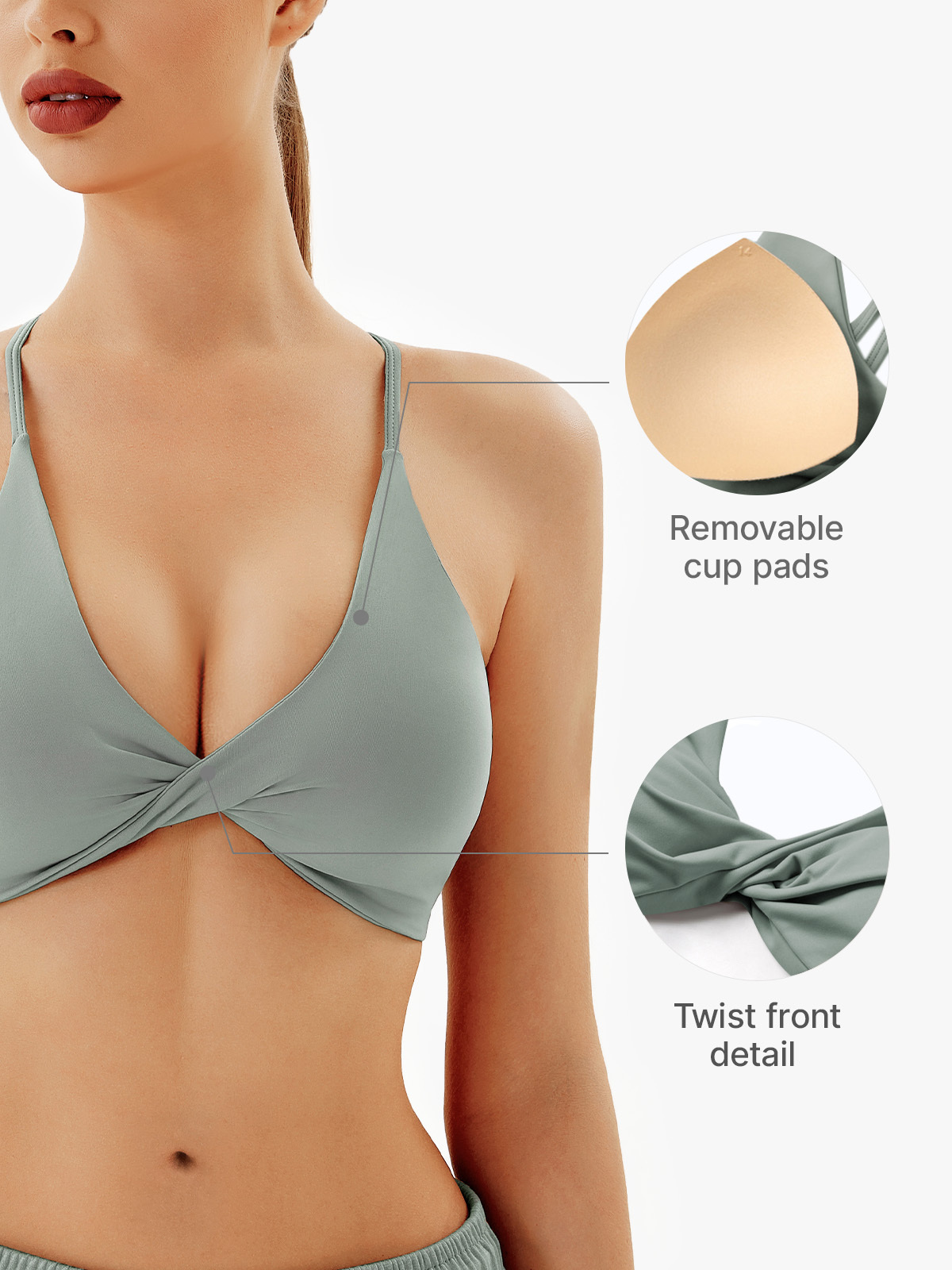 Padded Twist Front Racer Back Sport Bra