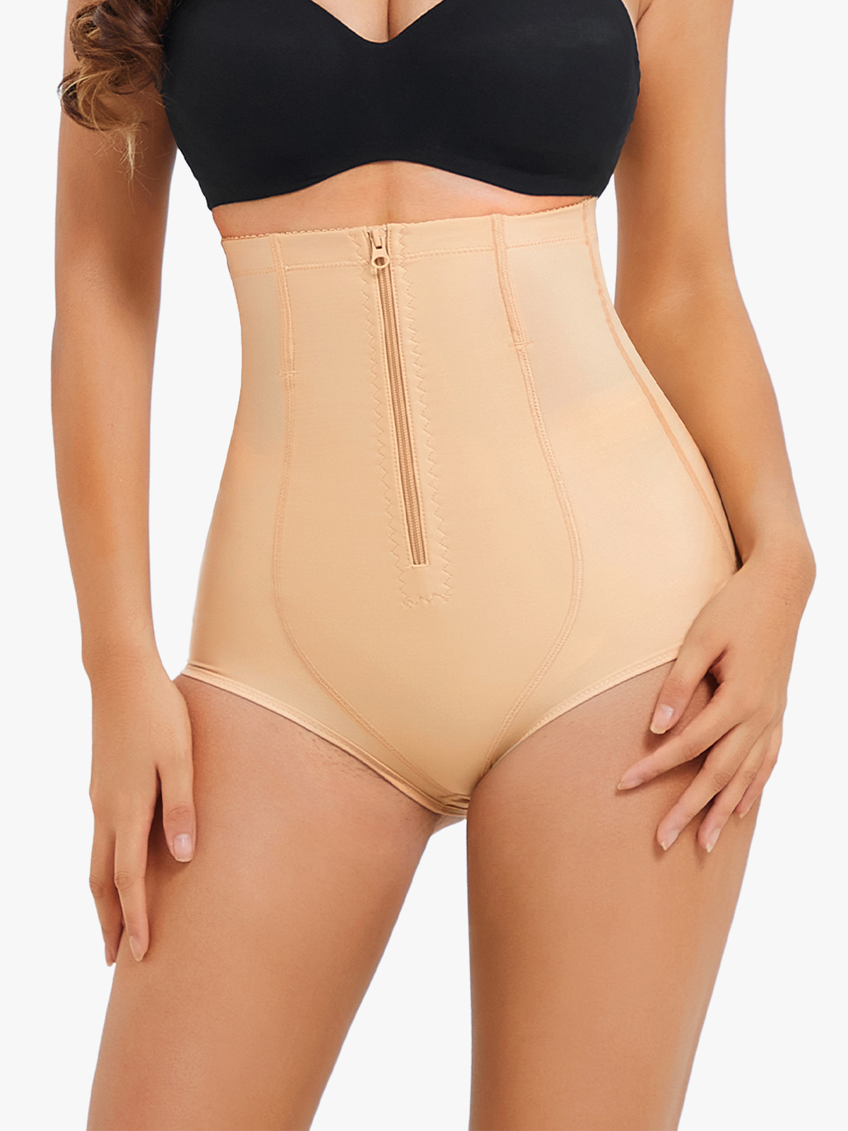 Sculpting Comfortable High-Waist Control Panties Front Zipper Hip Lift -Brabic