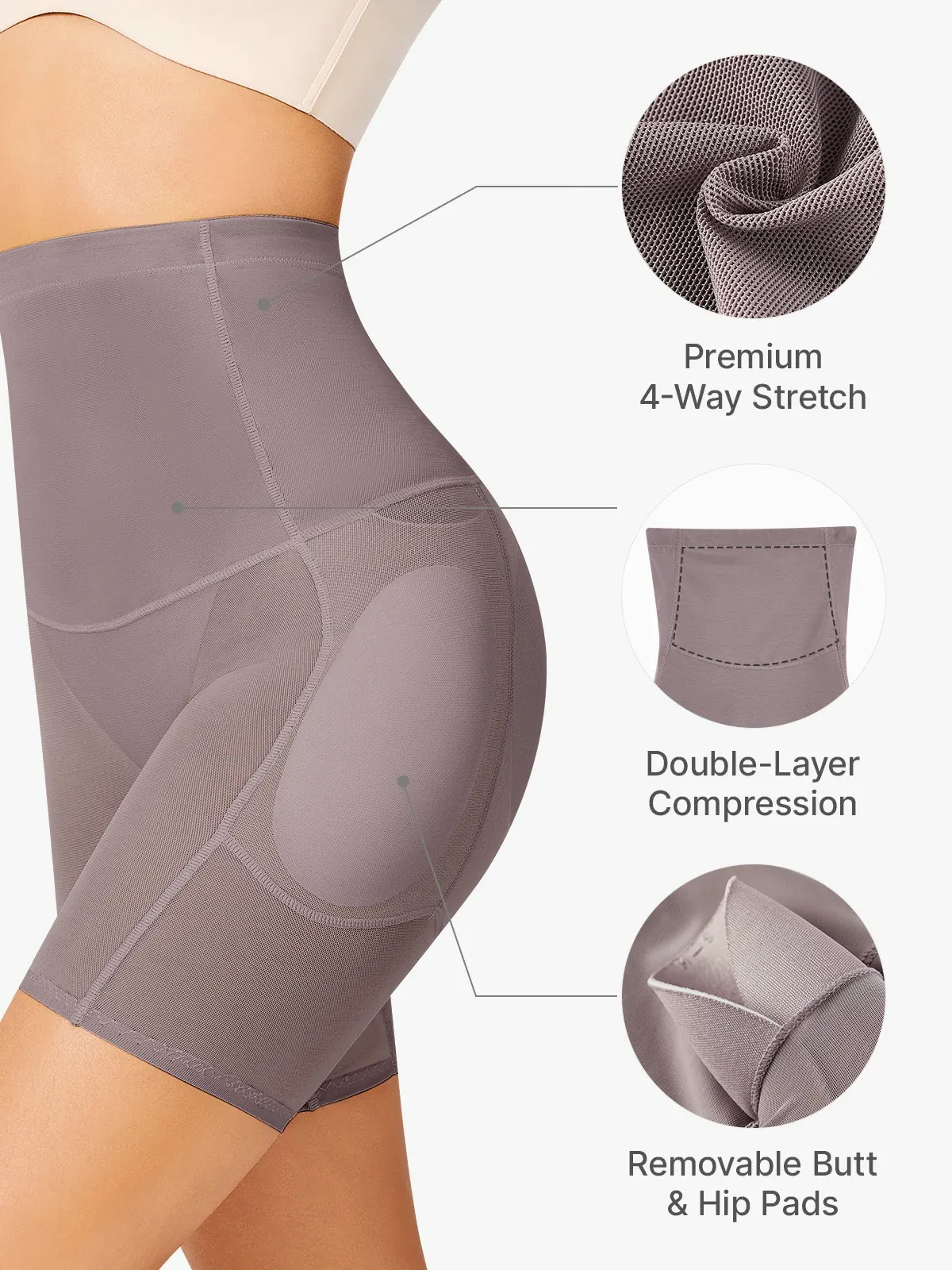  Padded Mesh Tummy Control Butt Lift Shorts