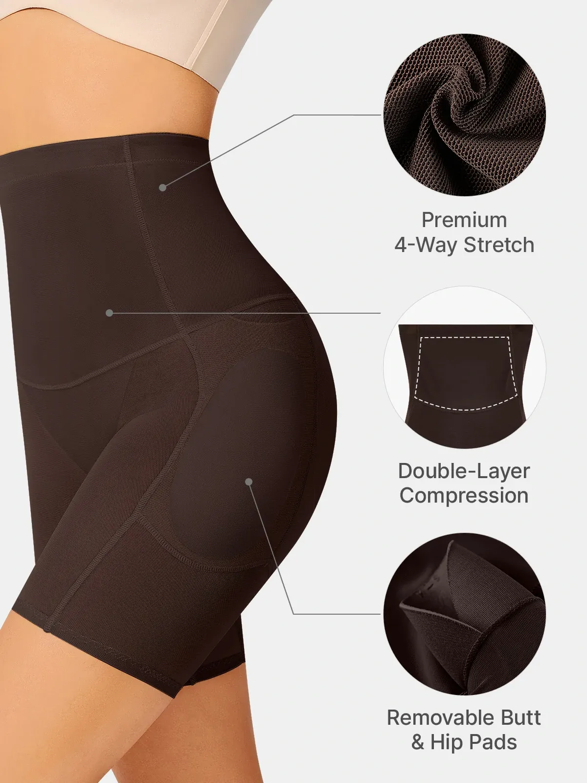  Padded Mesh Tummy Control Butt Lift Shorts