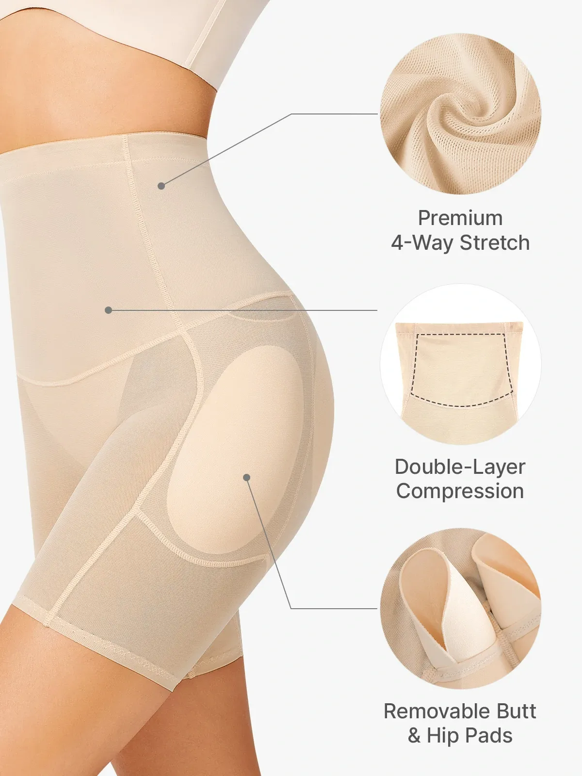  Padded Mesh Tummy Control Butt Lift Shorts