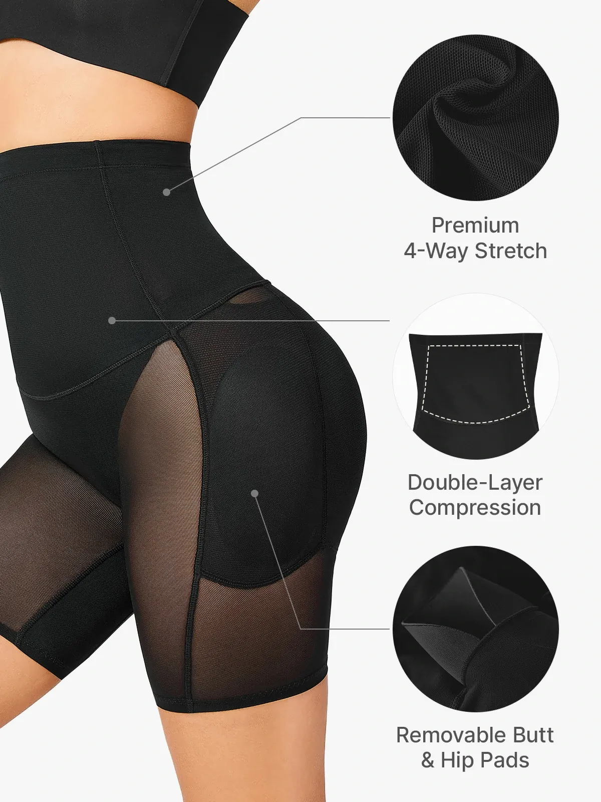  Padded Mesh Tummy Control Butt Lift Shorts