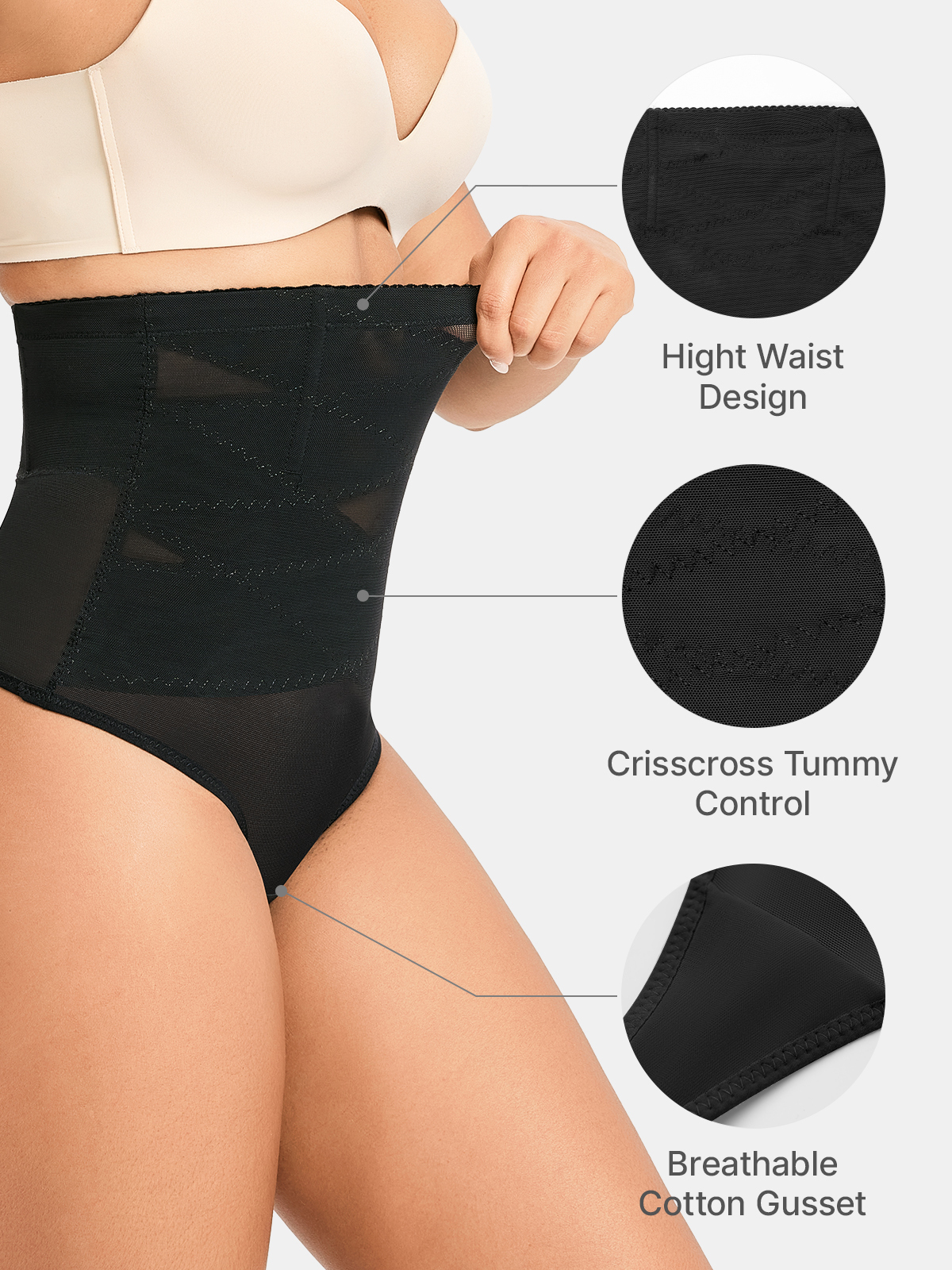Tummy Control Thong Shapewear High-Waist Butt Lifter Panties