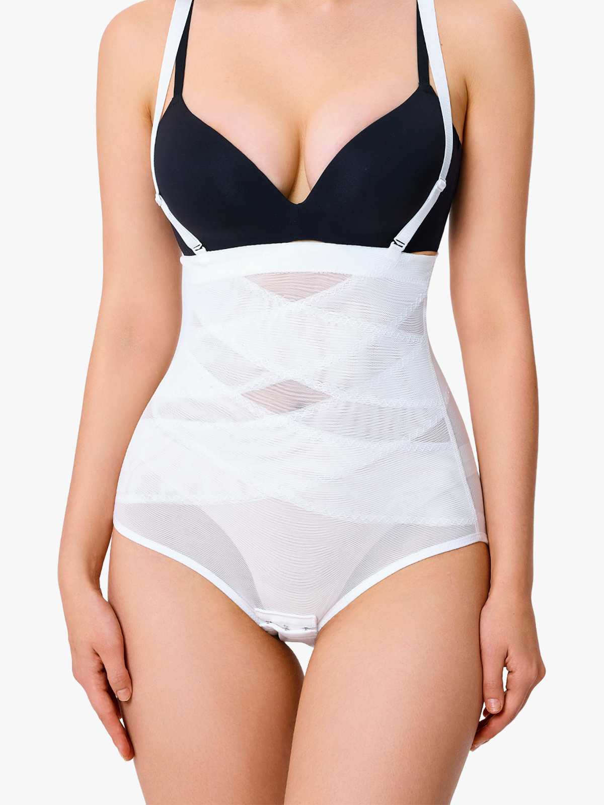 Removable Straps Double Tummy Control Mesh High-Waist Control Panties-Brabic
