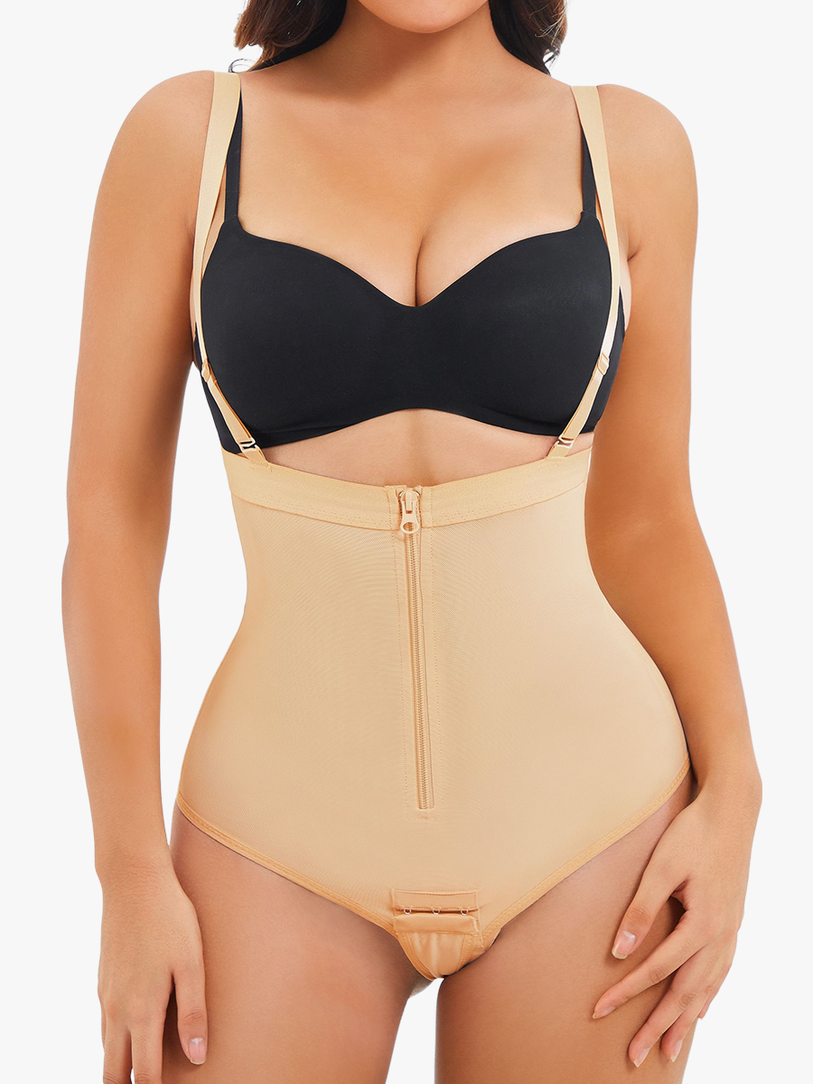Front Zipper And Buckle Closure Design Tummy Control Thong Control Panties-Brabic