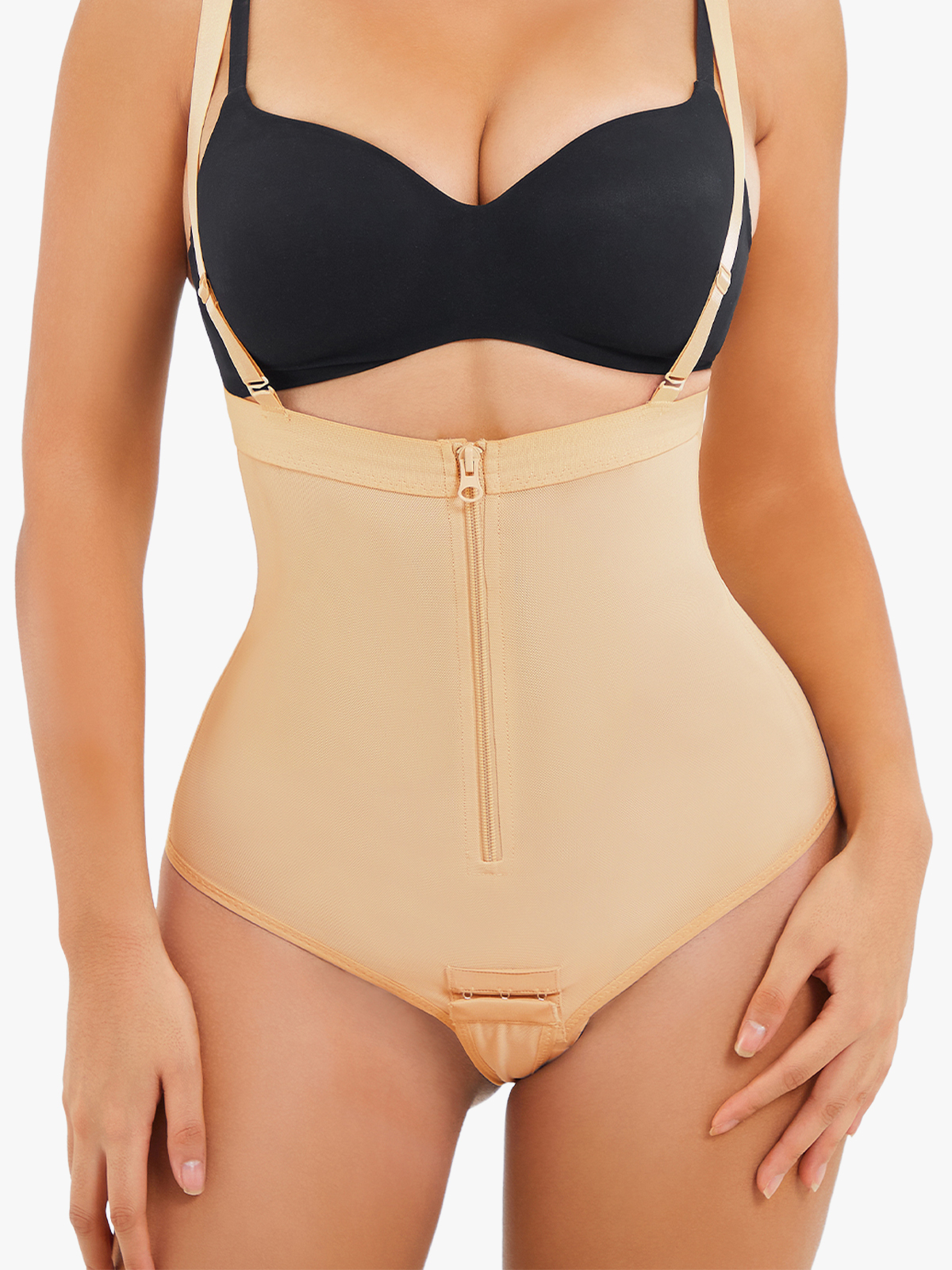 Front Zipper And Buckle Closure Design Tummy Control Thong Control Panties-Brabic