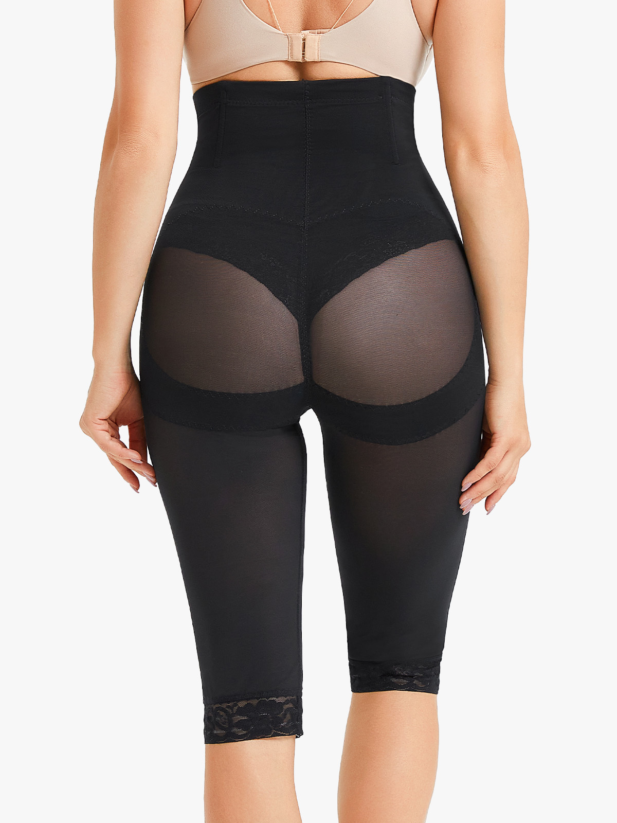 High-Waisted Workout Capri Leggings Lace Trim Footless Sheer Shapewear
