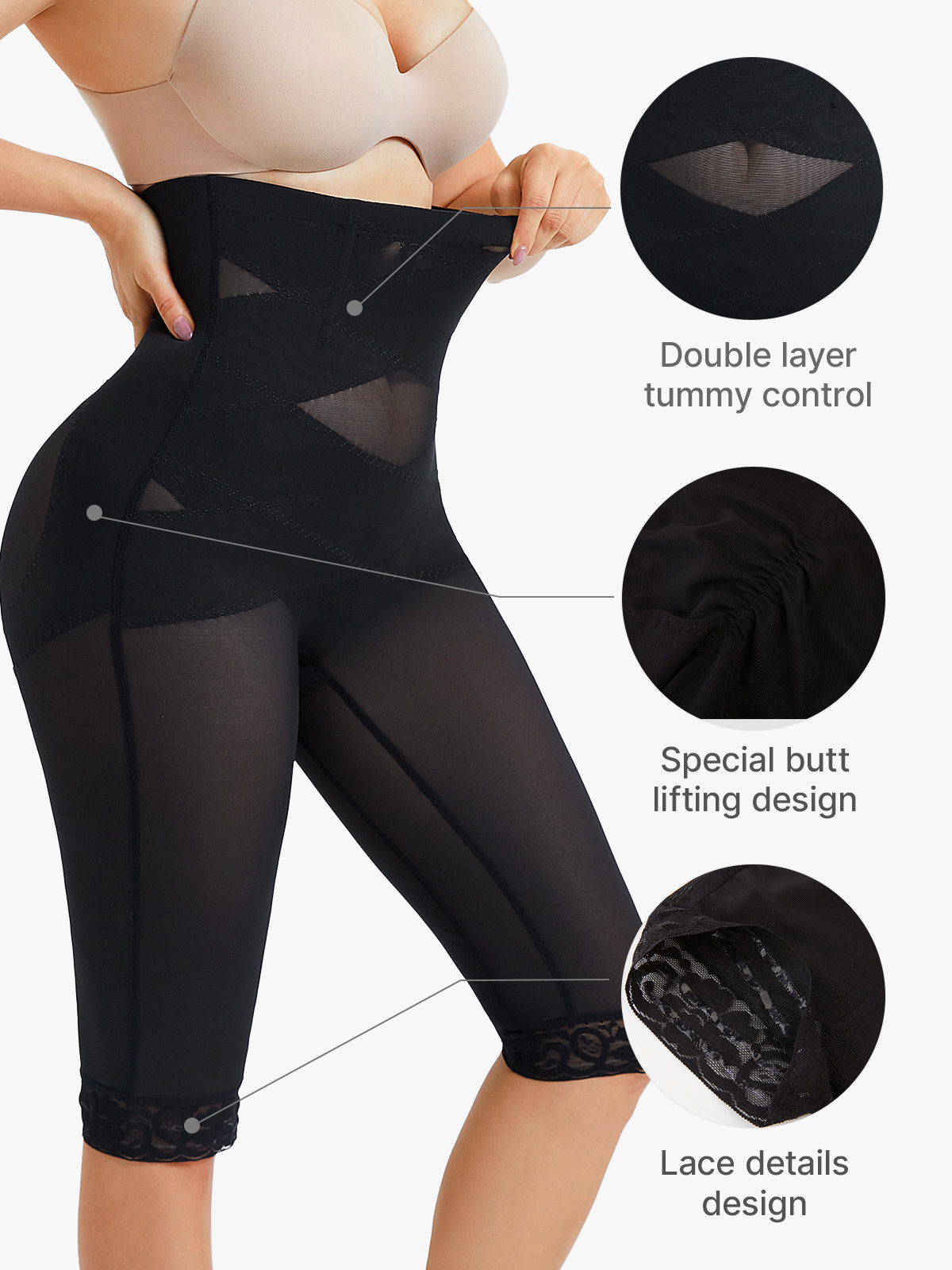 High-Waisted Workout Capri Leggings Lace Trim Footless Sheer Shapewear