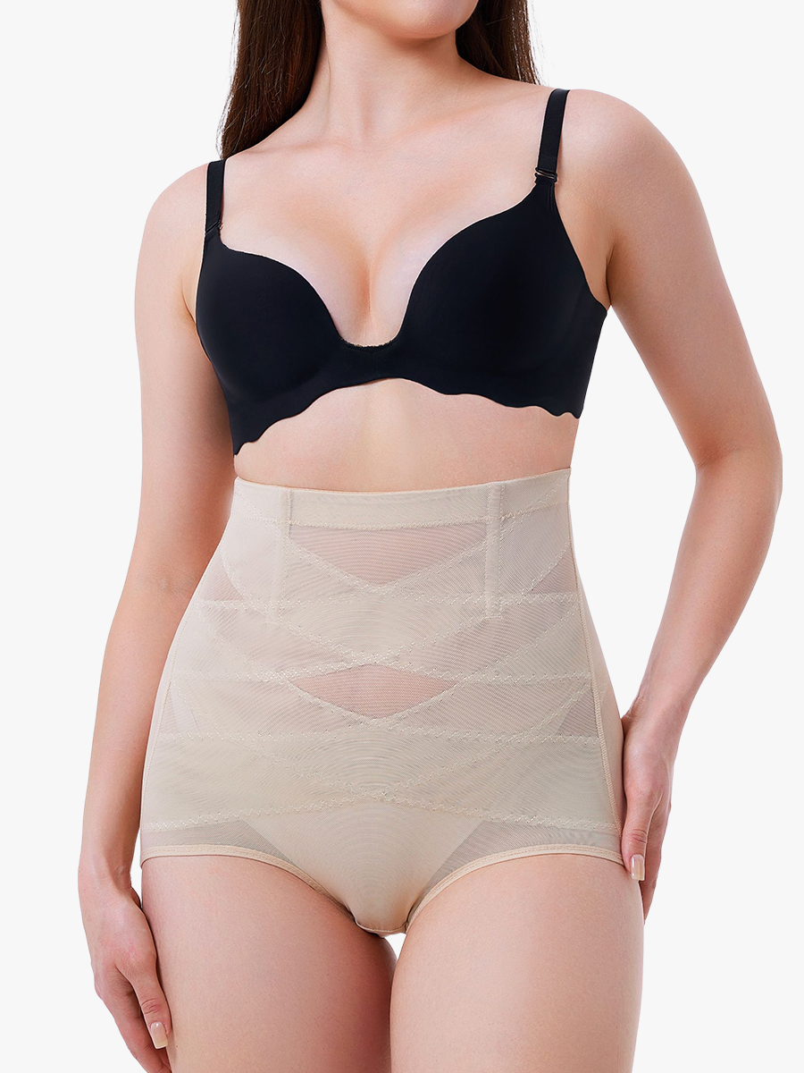 High Waist Invisible Tummy Control Panties With Elastic Waistband And Double Entangled Design-Brabic