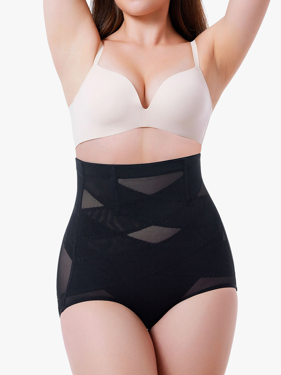 High Waist Invisible Tummy Control Panties With Elastic Waistband And Double Entangled Design-Brabic