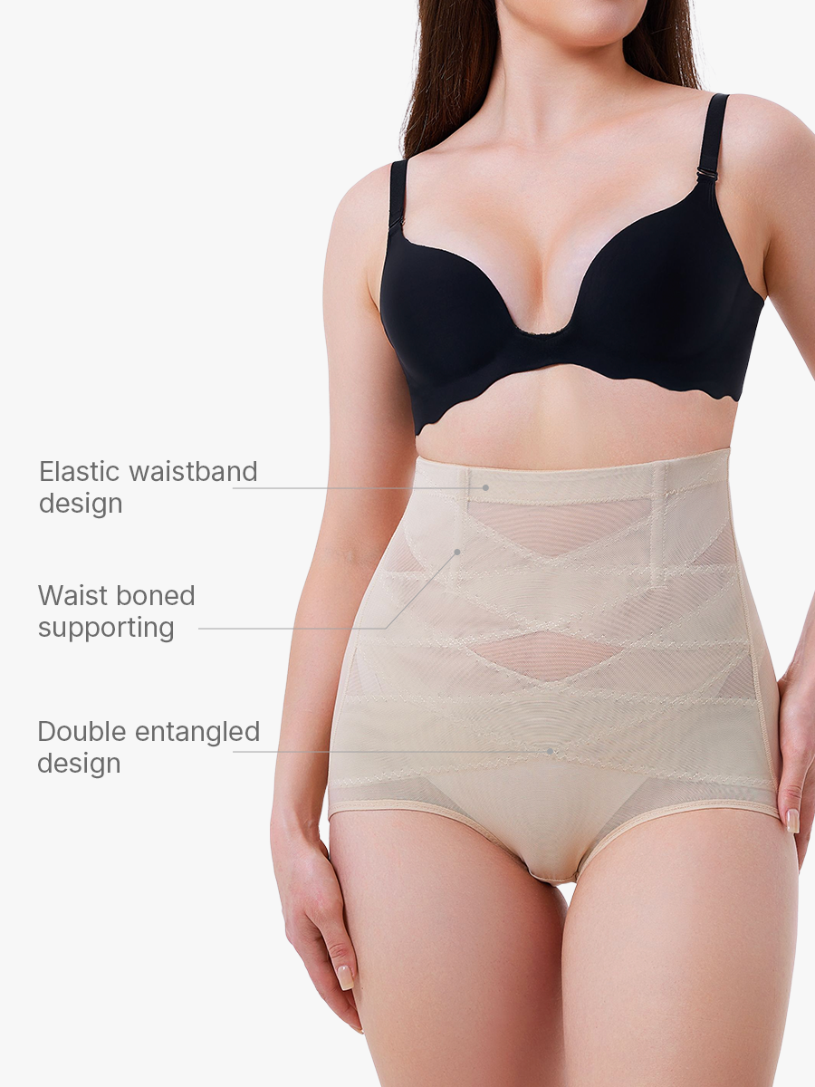 High Waist Invisible Tummy Control Panties With Elastic Waistband And Double Entangled Design