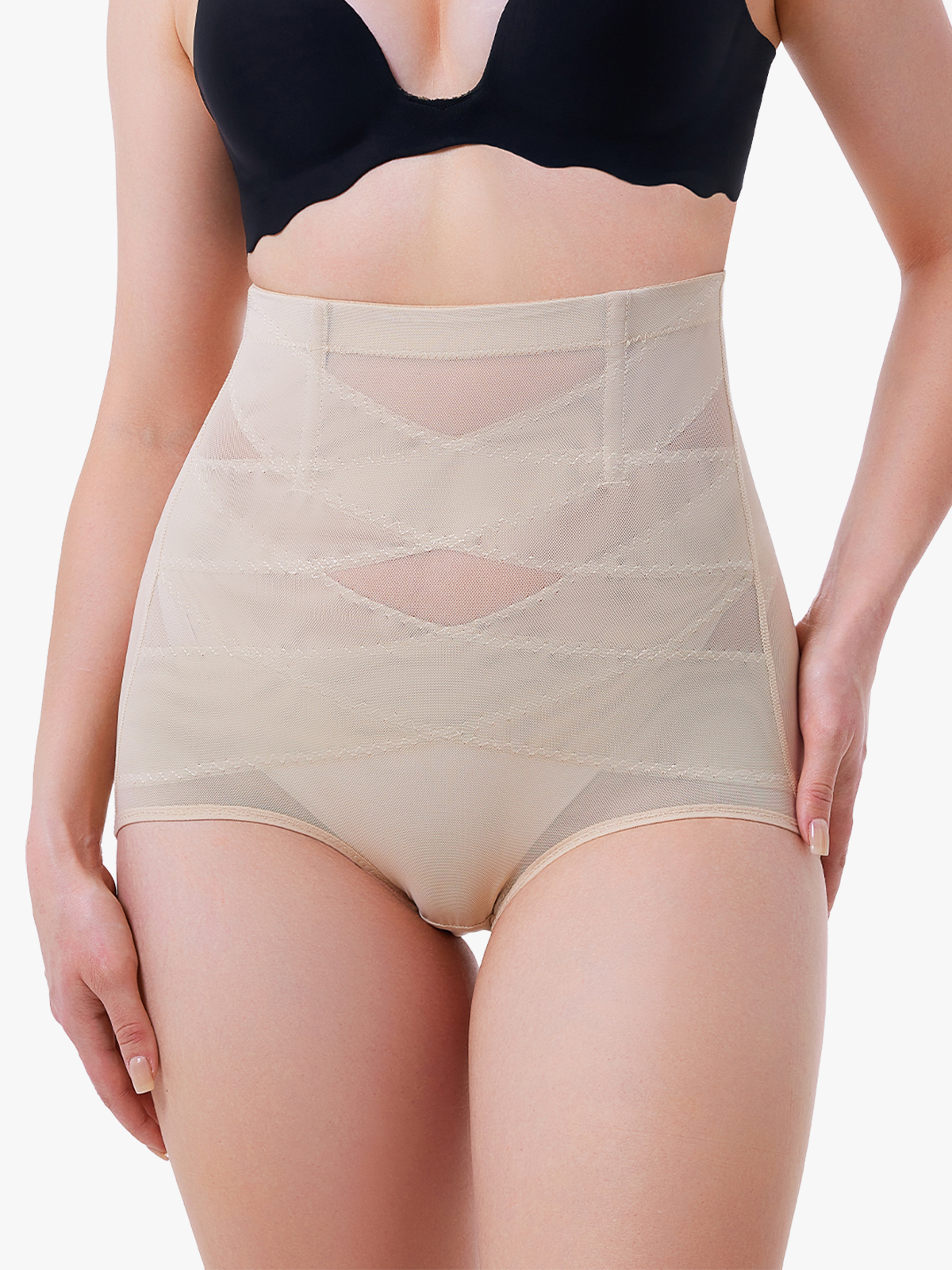 High Waist Invisible Tummy Control Panties With Elastic Waistband And Double Entangled Design-Brabic