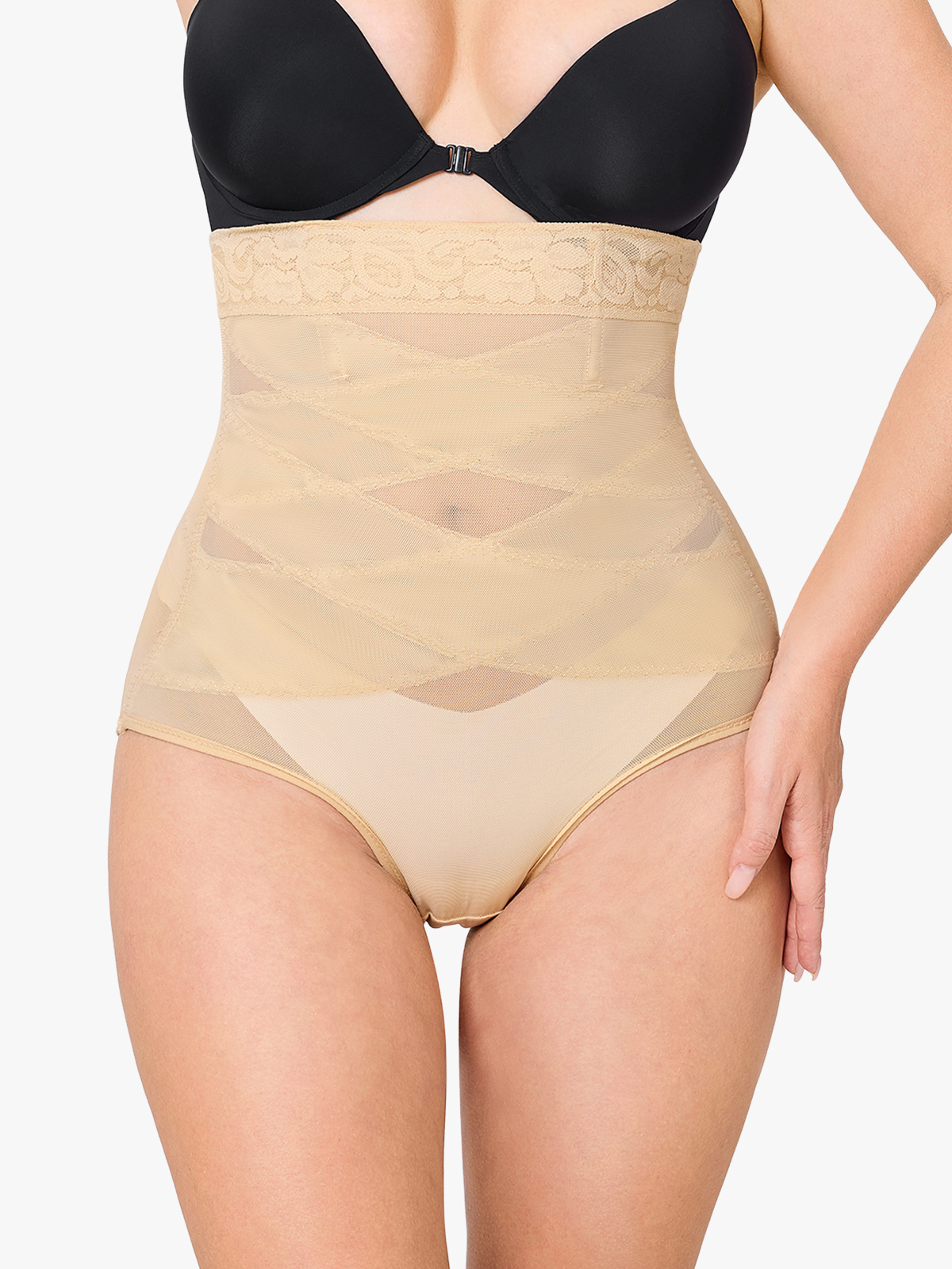 Slimming Double Layer Tummy Control High-Waist Lace Panties-Brabic
