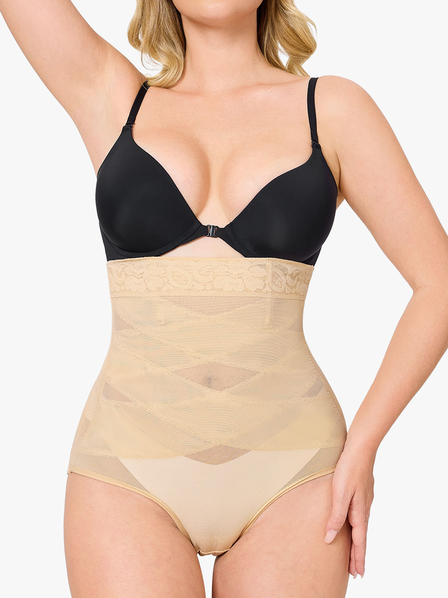 Slimming Double Layer Tummy Control High-Waist Lace Panties-Brabic