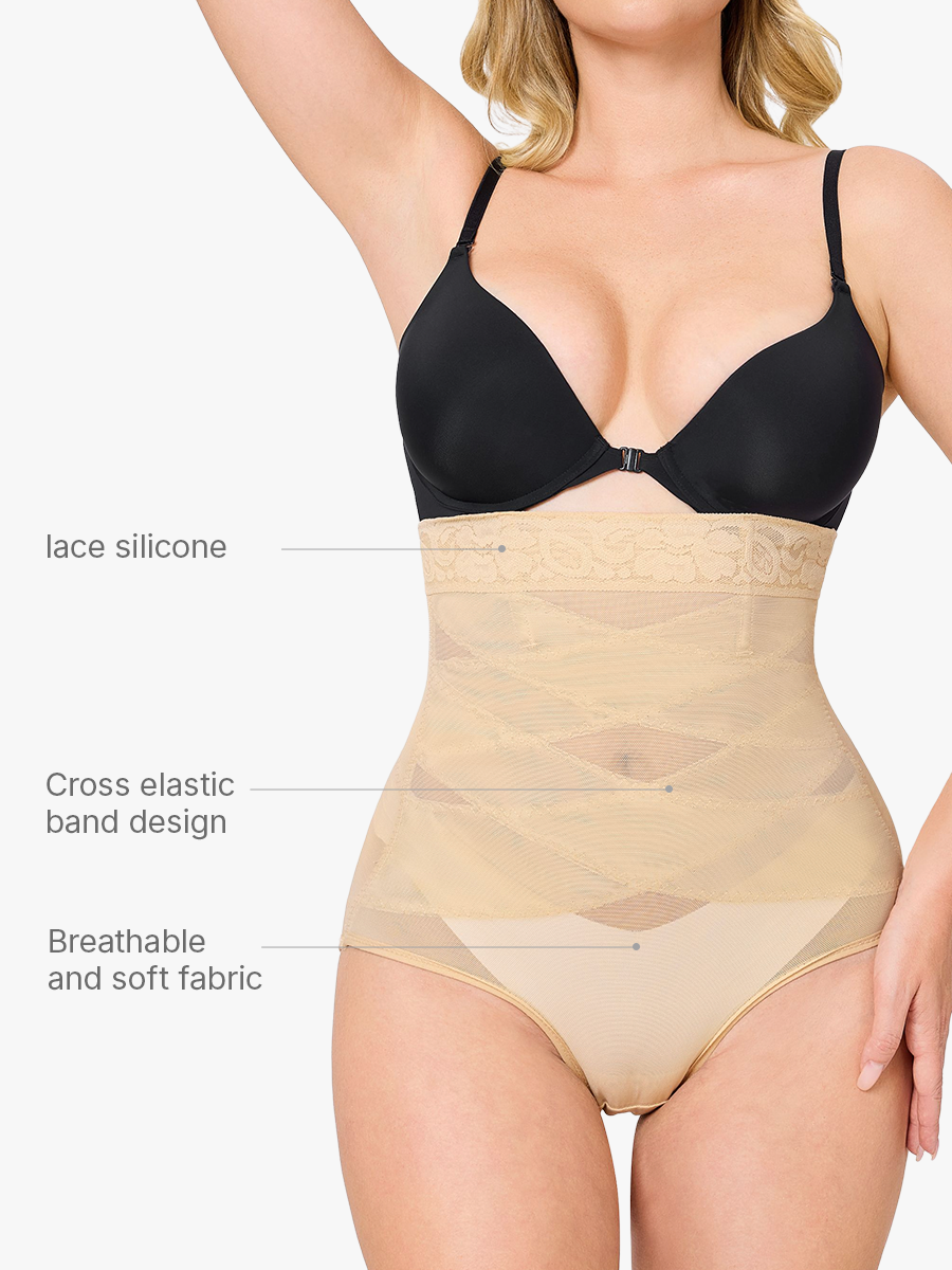 Slimming Double Layer Tummy Control High-Waist Lace Panties