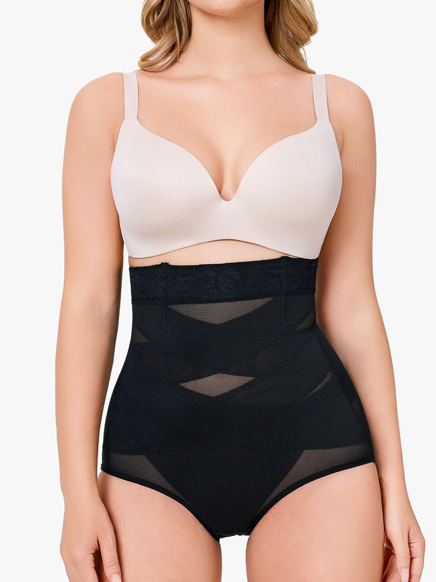 Slimming Double Layer Tummy Control High-Waist Lace Panties-Brabic