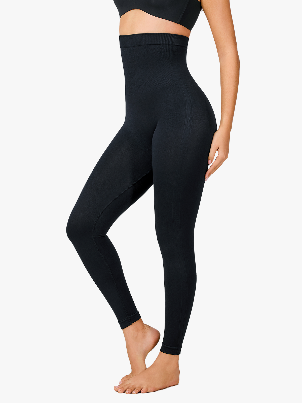 Seamless Tummy Control Leggings with Anti-Roll Waistband-Brabic