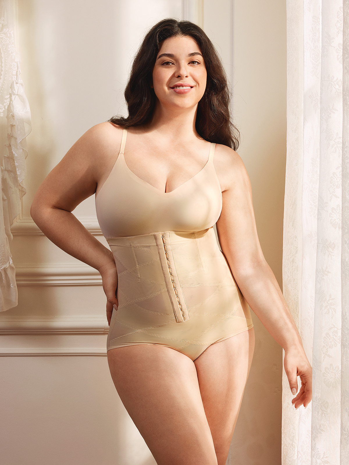 Mesh Front Buckle Design With Effective Tummy Control High Waist Control Panties-Brabic