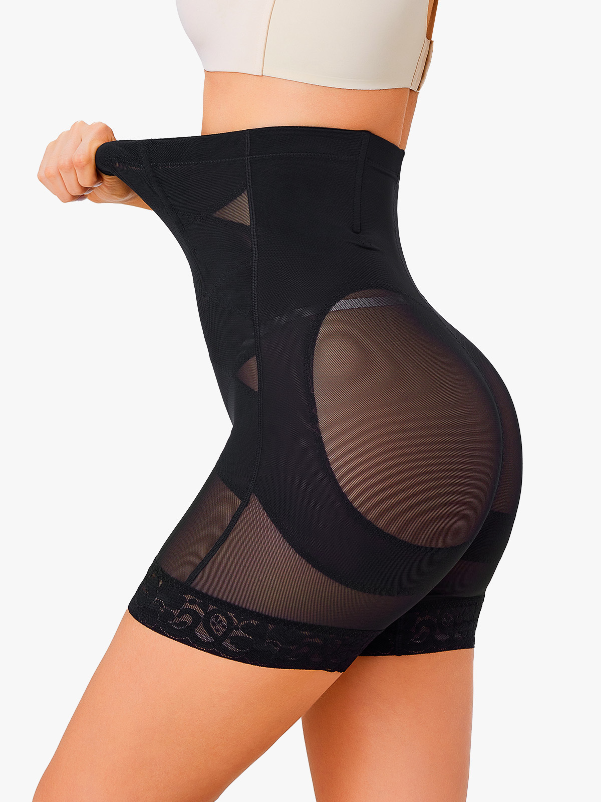Mesh Breathable Double-Layer Tummy Control High-Waist Butt Lifter Shapewear Thigh Slimmers With Cut-Out Design-Brabic
