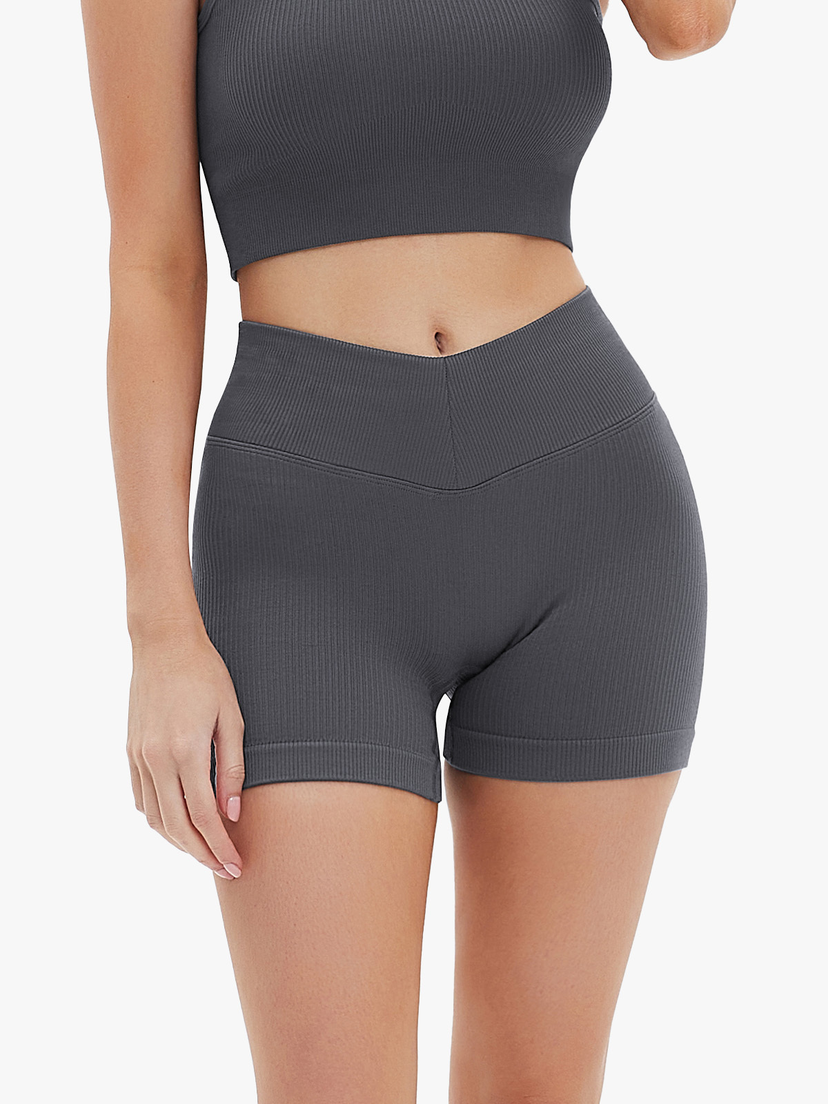 Ribbed Elastic Dipped Yoga Workout Shorts-Brabic