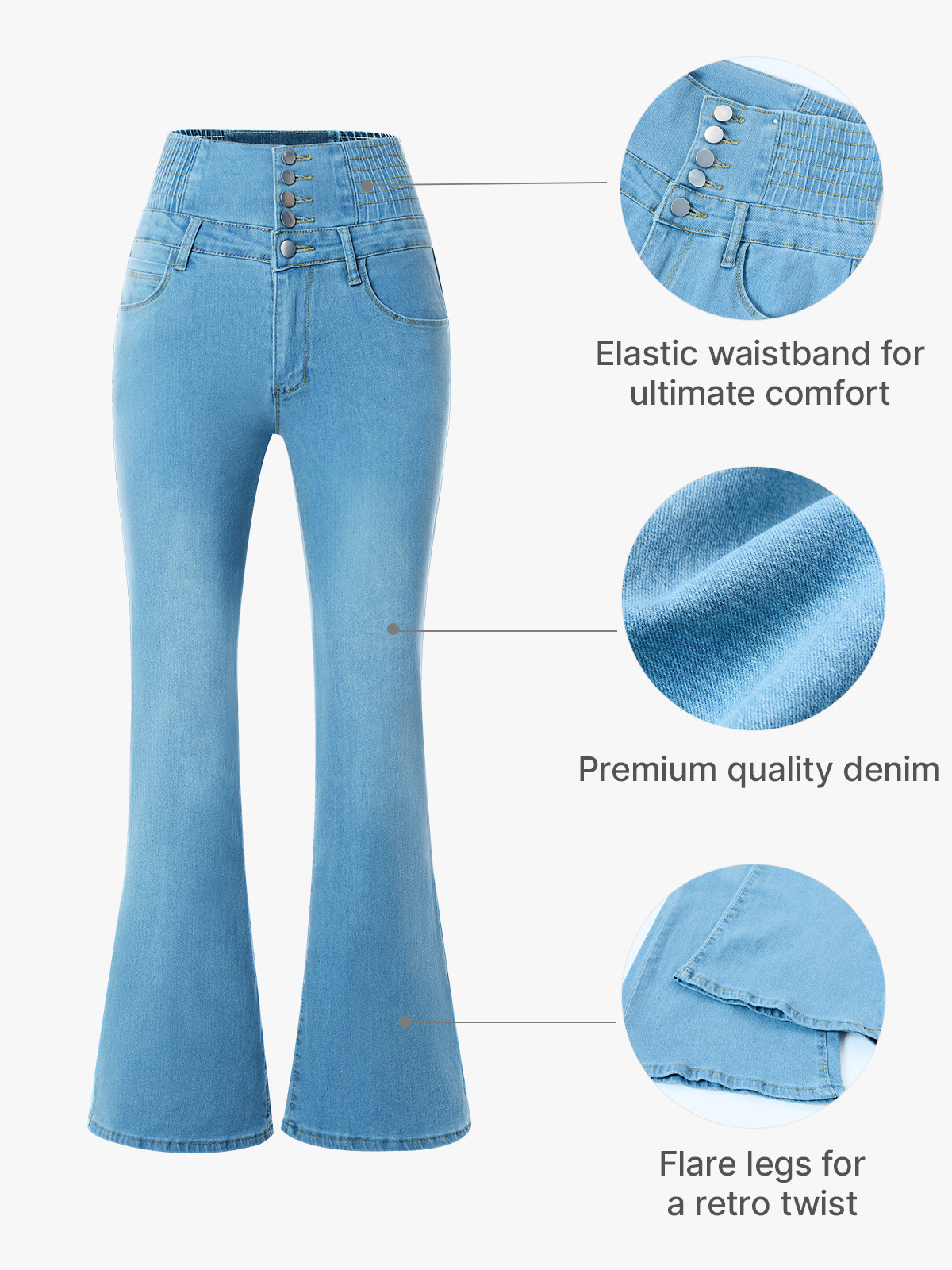 High Waist Flare Jeans with Stretchy Waistband