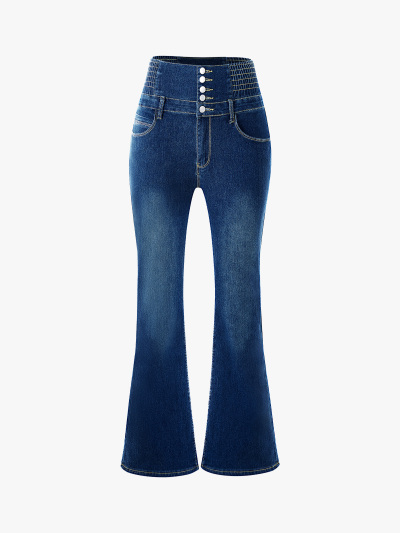High Waist Flare Jeans with Stretchy Waistband