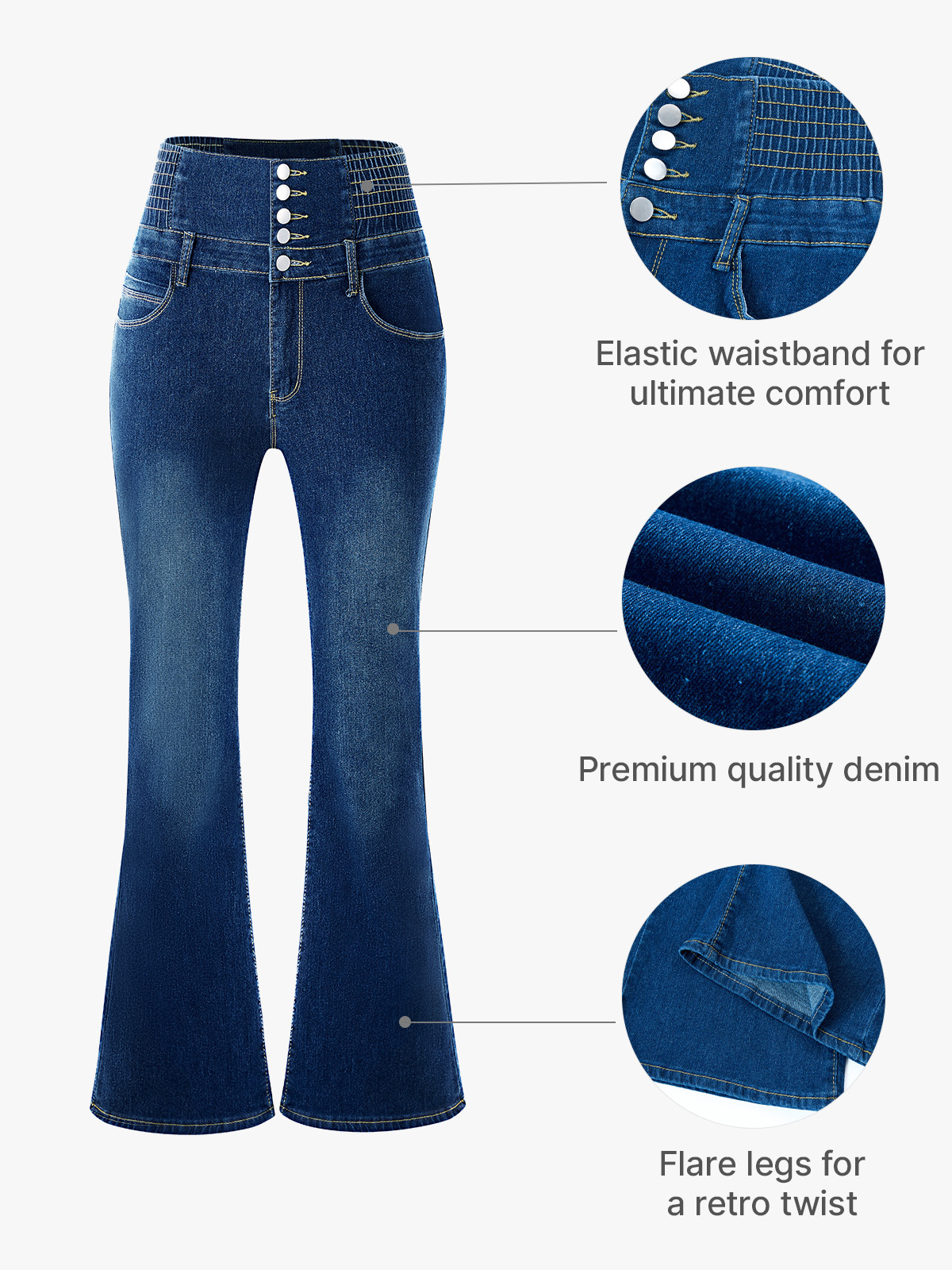 High Waist Flare Jeans with Stretchy Waistband