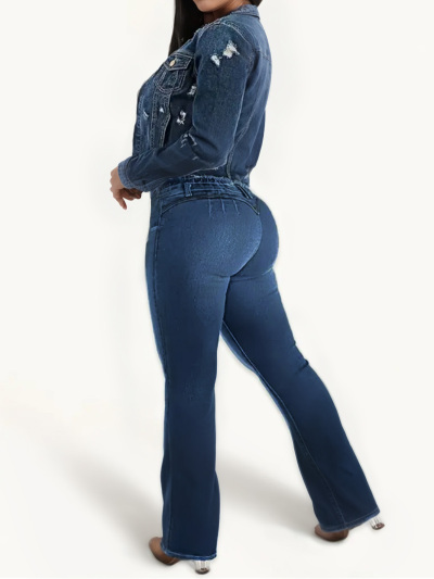High Waist Flare Jeans with Stretchy Waistband