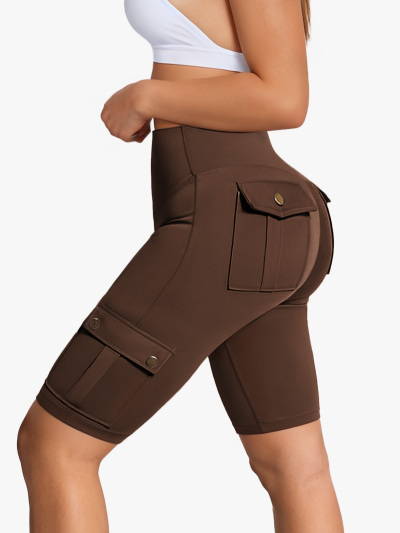 High Waist Tummy Control Biker Cargo Shorts with Pockets