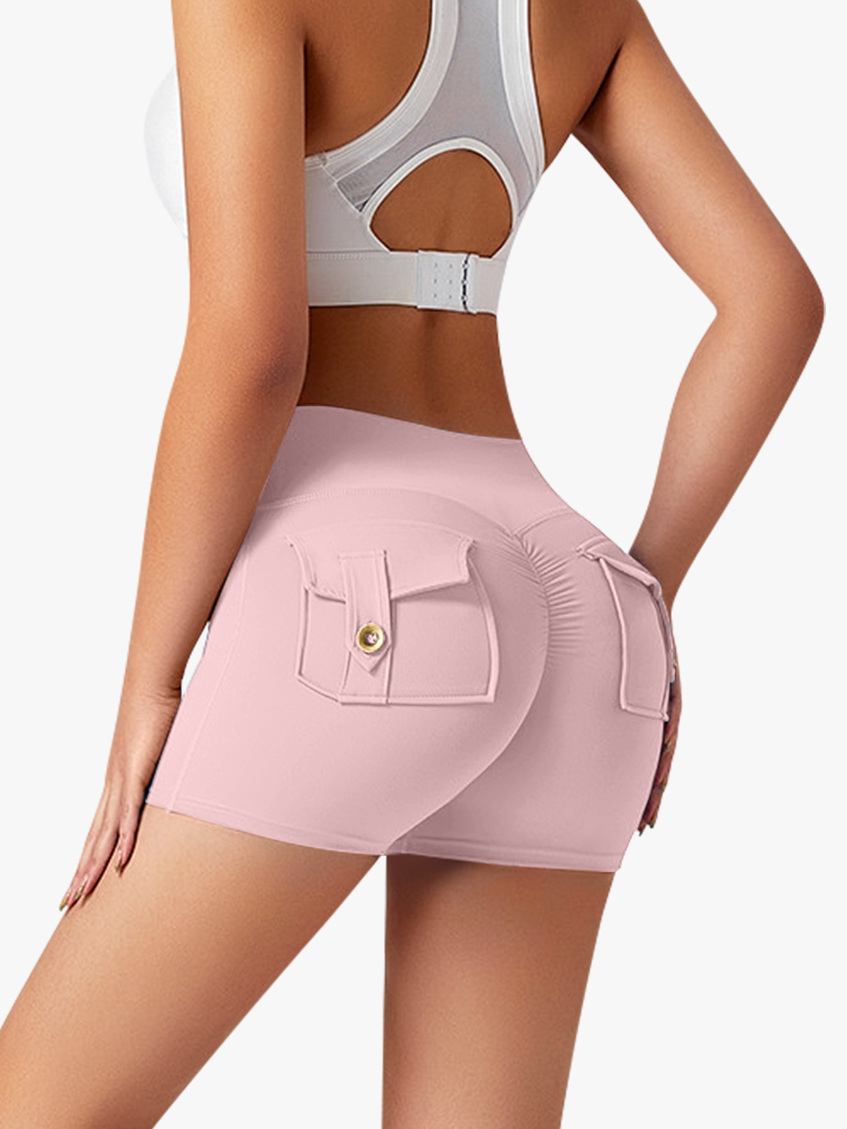High Waist Tummy Control Scrunch Workout Shorts with Pockets-Brabic