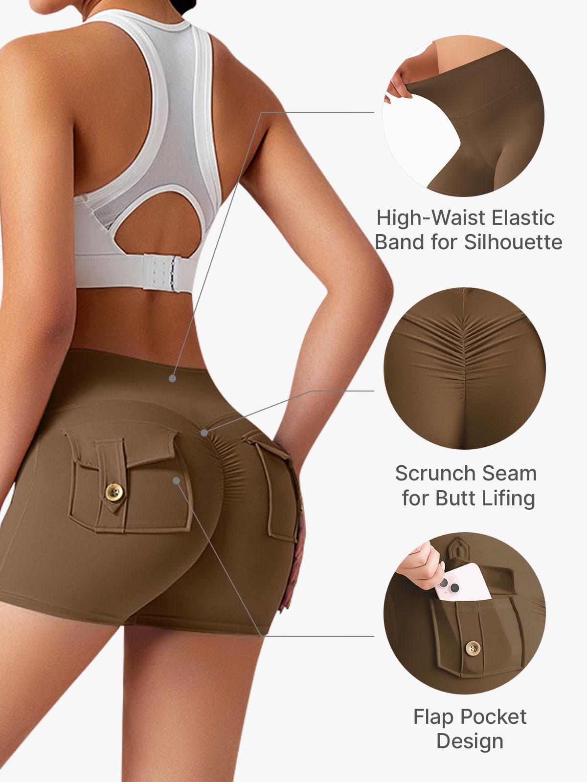 High Waist Tummy Control Scrunch Workout Shorts with Pockets