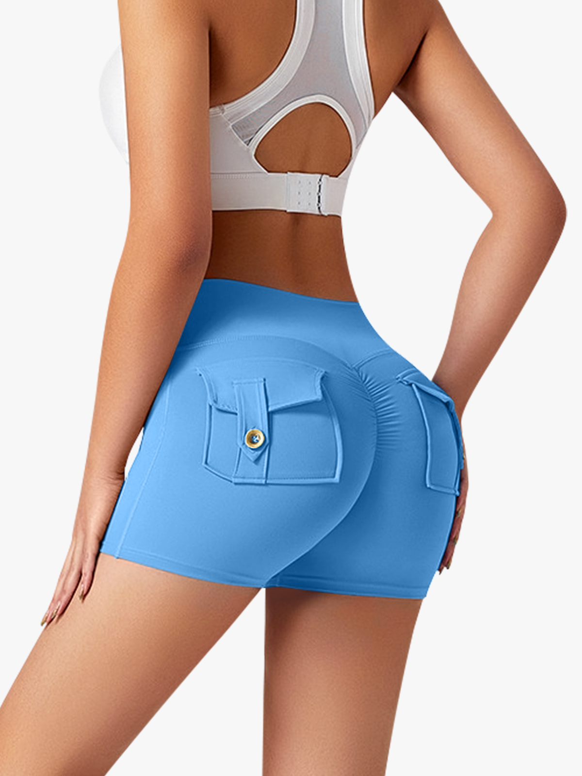 High Waist Tummy Control Scrunch Workout Shorts with Pockets-Brabic